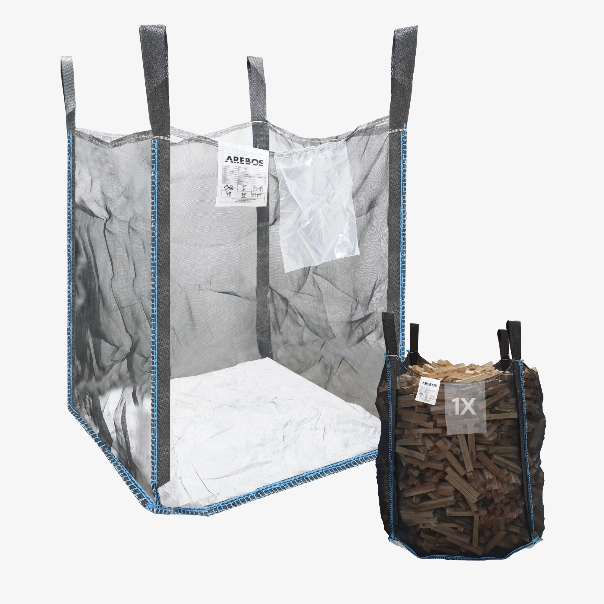 Arebos 1x Saco de madera premium Bolsa para leña robusta y resistente al desgarro Dimensiones 100×100×120 cm apacidad 1000kg