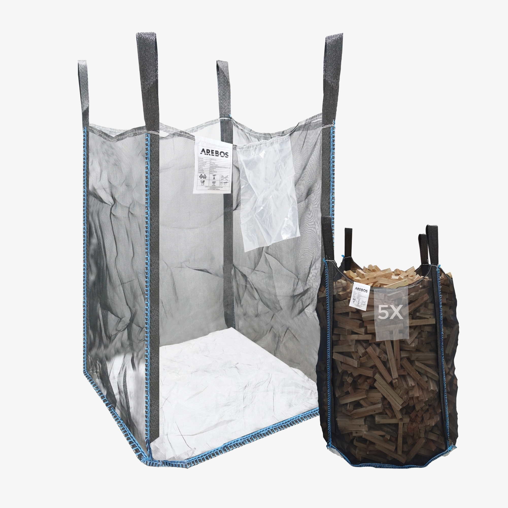 Arebos 5x Saco de madera premium Bolsa para leña robusta y resistente al desgarro Dimensiones 100×100×160 cm apacidad 1500kg