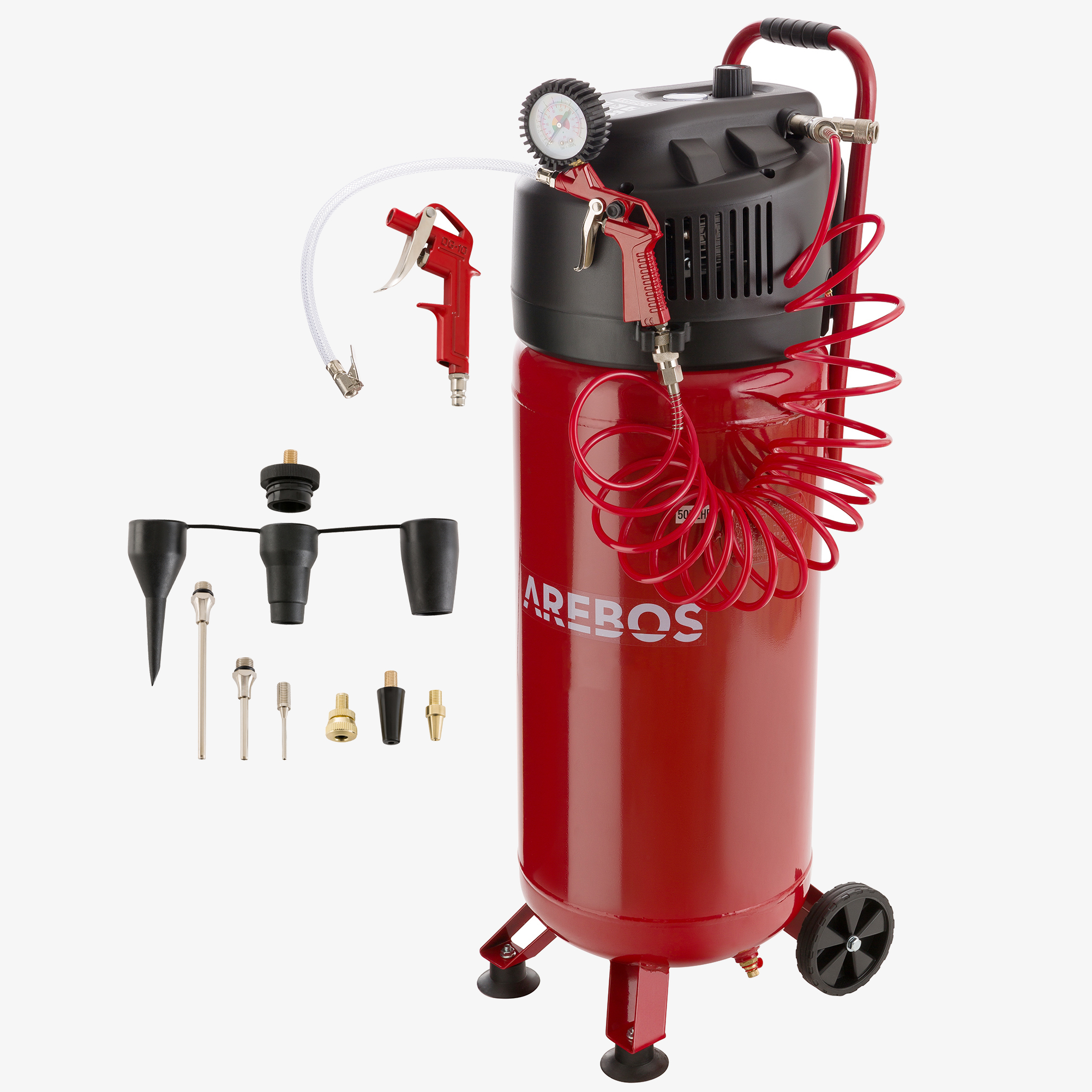 Arebos Compresor de aire 50L, potencia 1500W, 10 Bar, vertical incl. 13 accesorios
