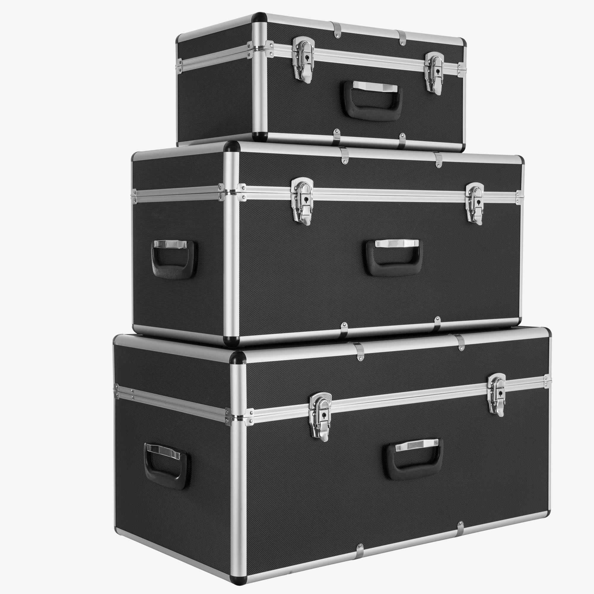 Arebos Juego de 3 Cajas de Transporte de Aluminio 200L - Cuerpo ABS Negro - con Asa de Transporte