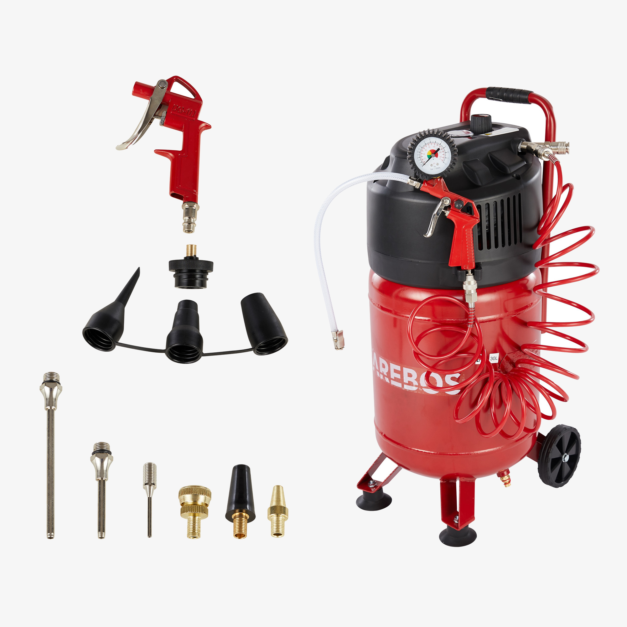 Arebos Compresor de aire 30L, potencia 1500W, 10 Bar, vertical incl. 13 accesorios