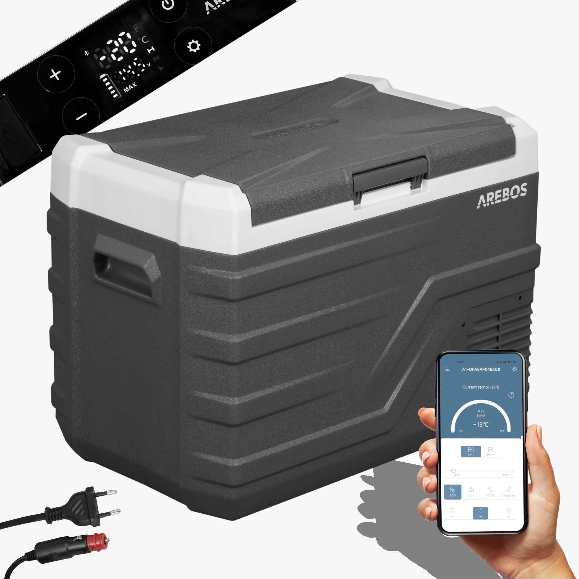 Arebos Nevera con compresor 35L Control APP Conexión USB Modo ECO Función frío & calor
