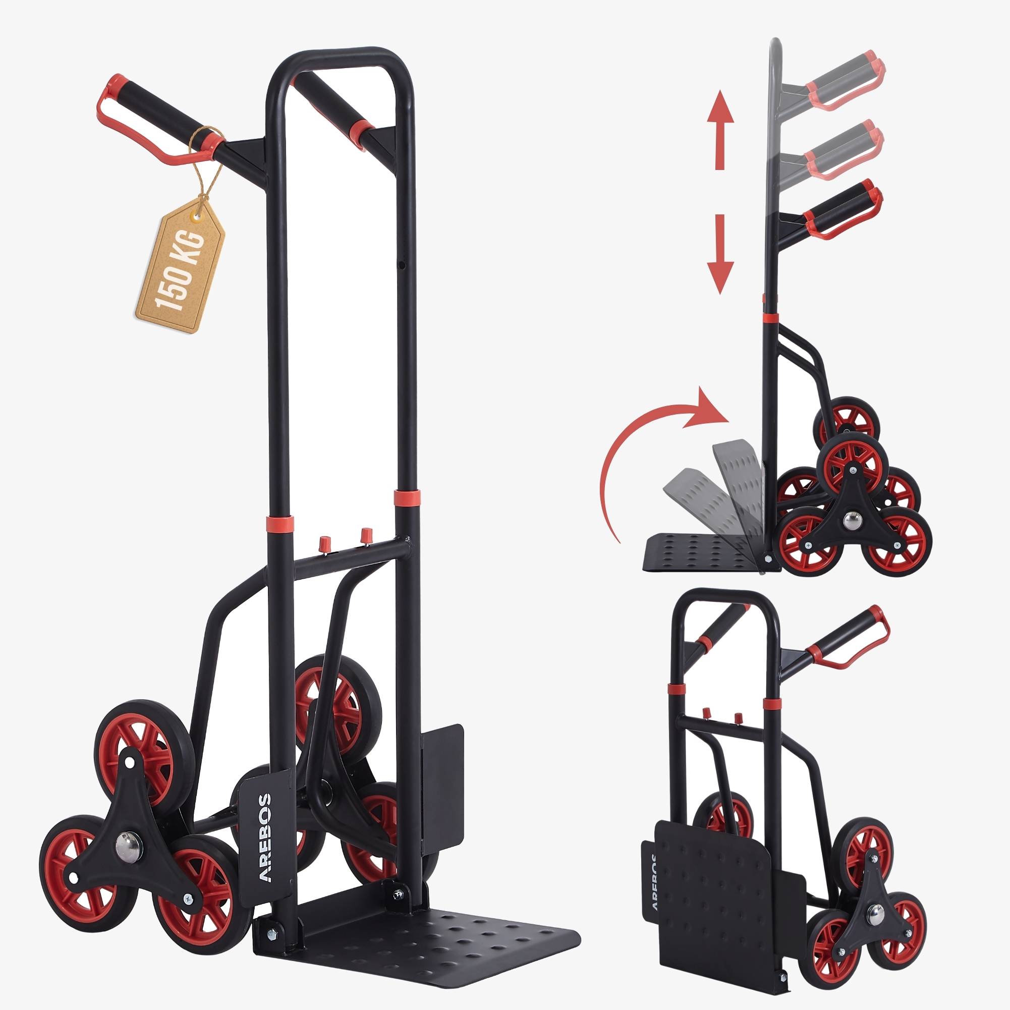 Arebos Carretilla sube escaleras | plegable | carro de transporte para objetos móviles y pesados | subeescaleras | negro