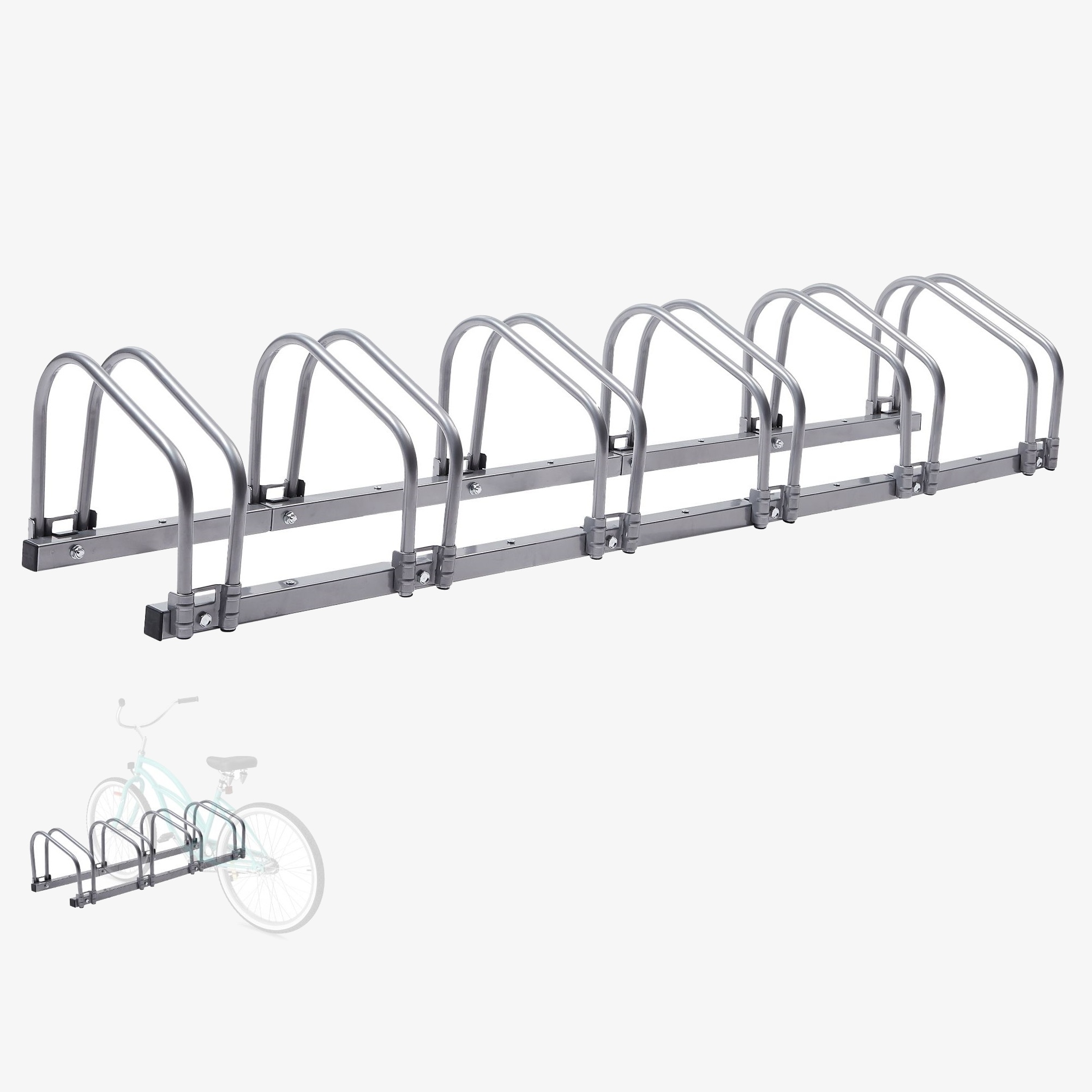 Arebos Aparcabicicletas para 6 bicicletas | Aparcabicicletas 160 x 30 x 26 cm | Montaje en suelo o pared | Soporte plateado