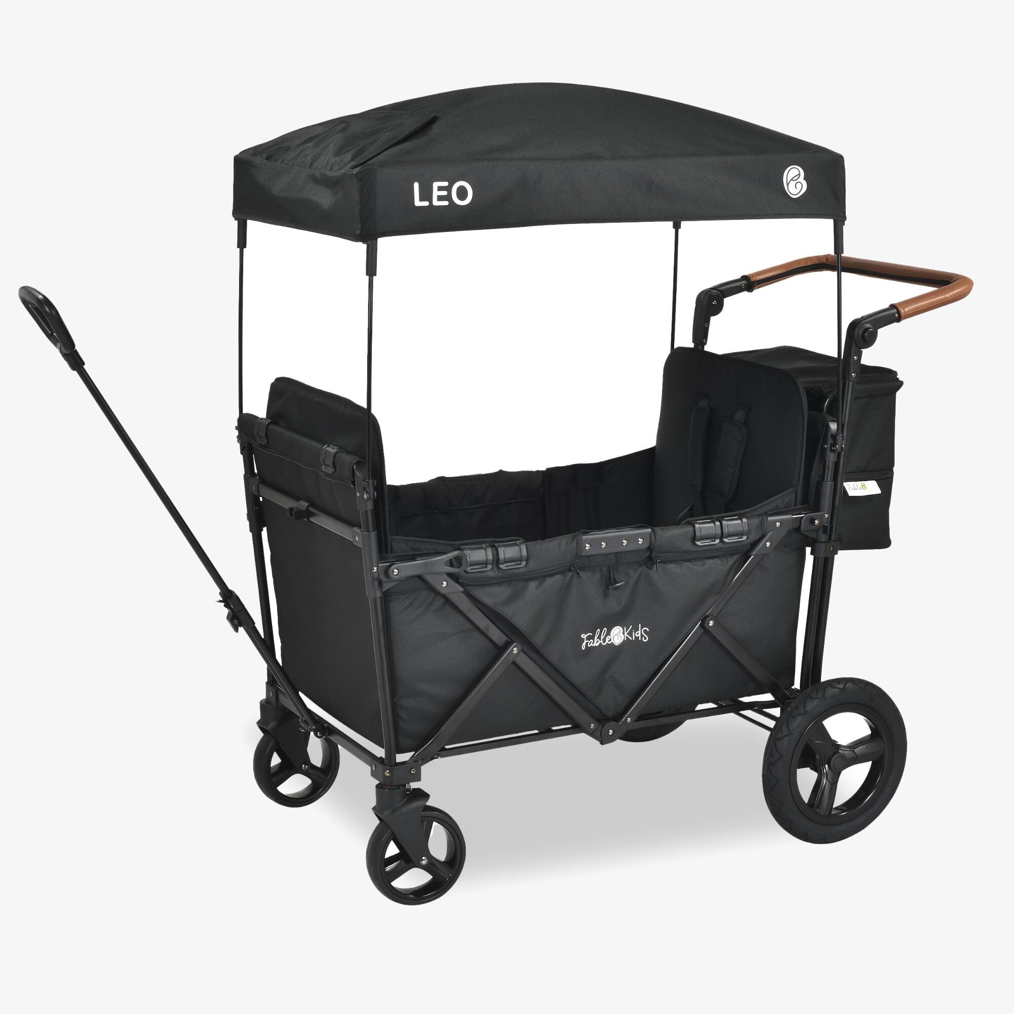 FableKids Carro de mano Leo X2 Plus - Ruedas todoterreno, bolsa trasera XXL, barra para empujar y tirar, asientos extraíbles