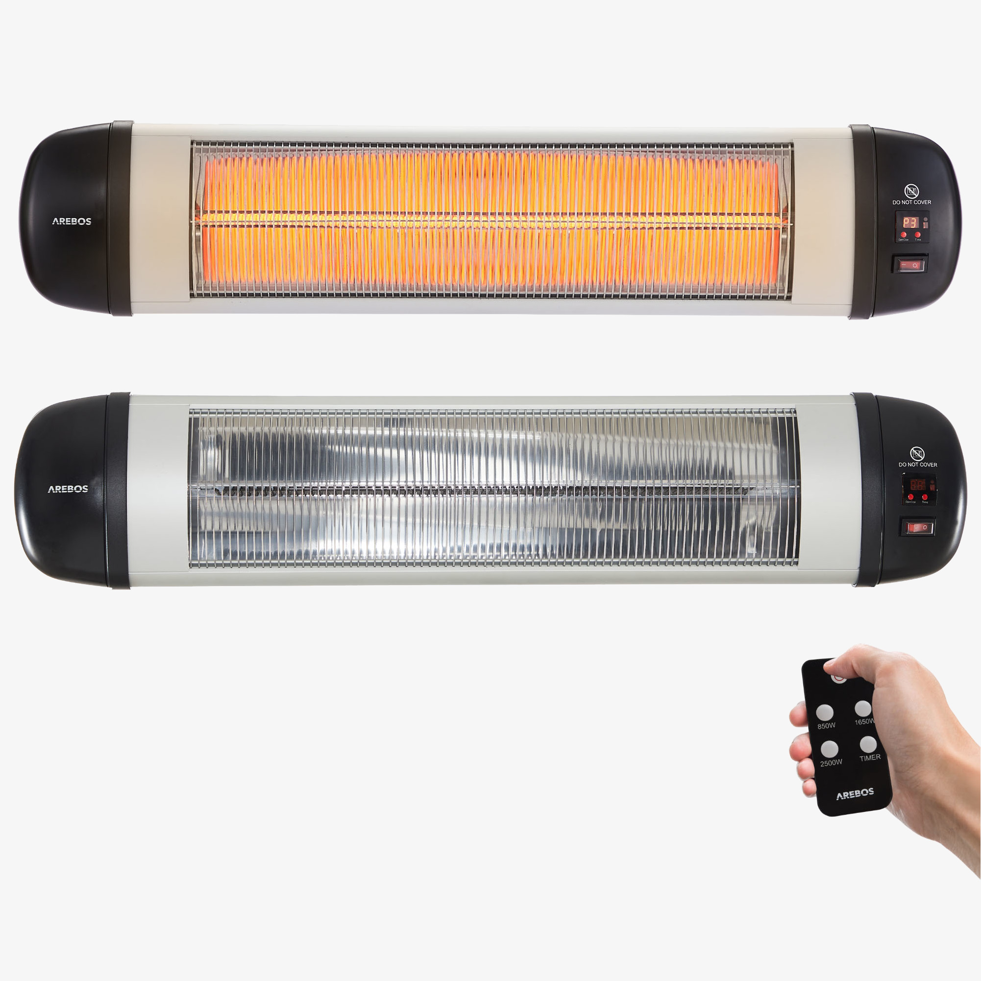 Arebos Calefactor radiante de infrarrojos 2500W con mando a distancia - montaje en pared incl. material de montaje