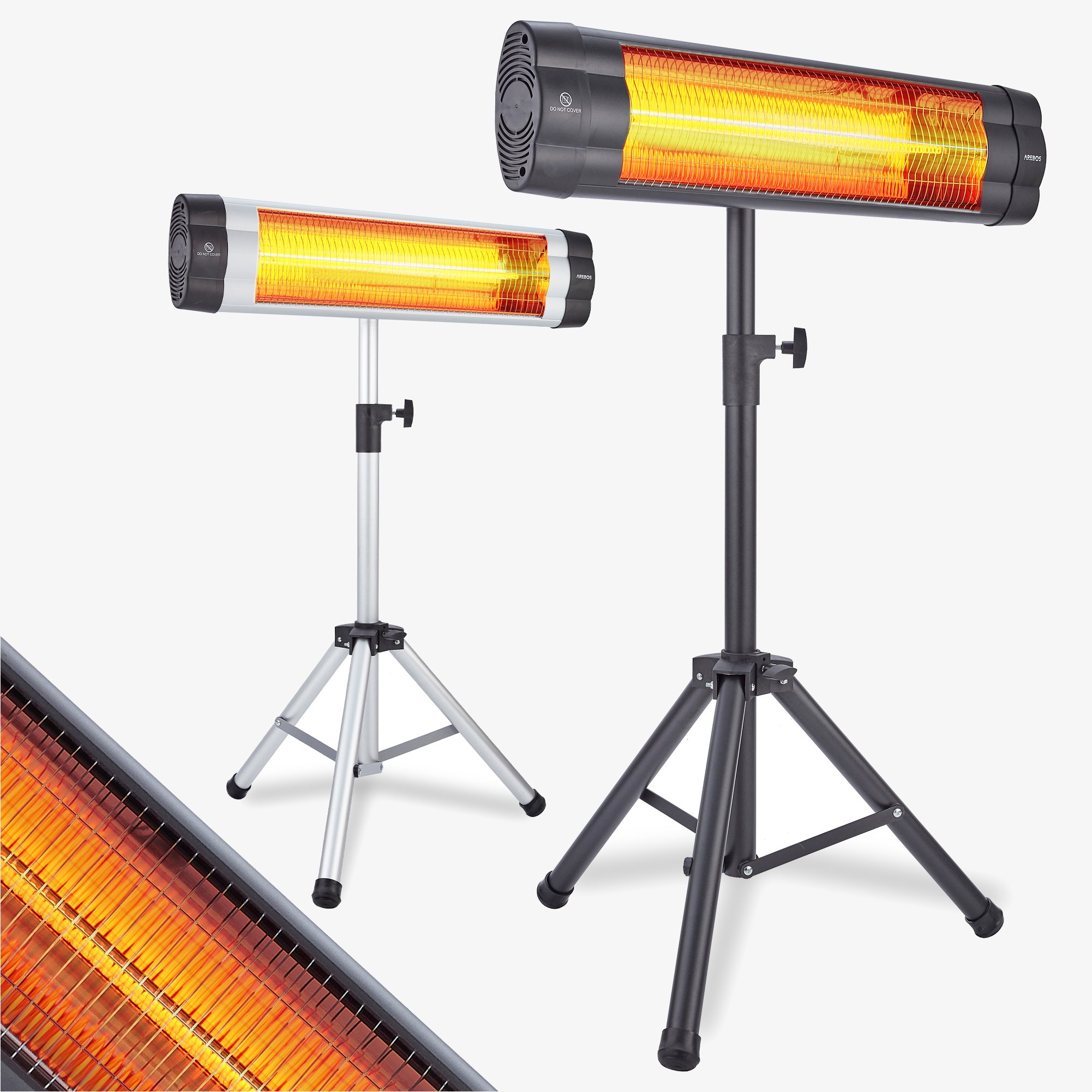 Calefactor radiante infrarrojo Arebos 2500W - con soporte y para montaje en pared incl. material de montaje