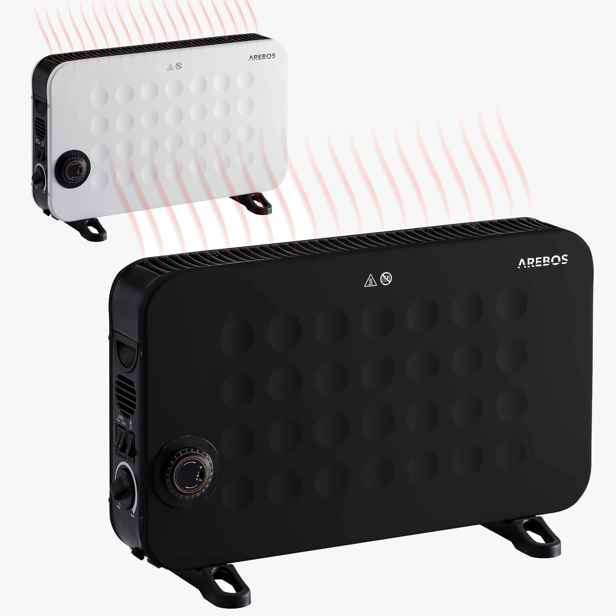 Arebos Calefactor convector eléctrico 2000W,turbo ventilador,termostato,monitor de escarcha - negro