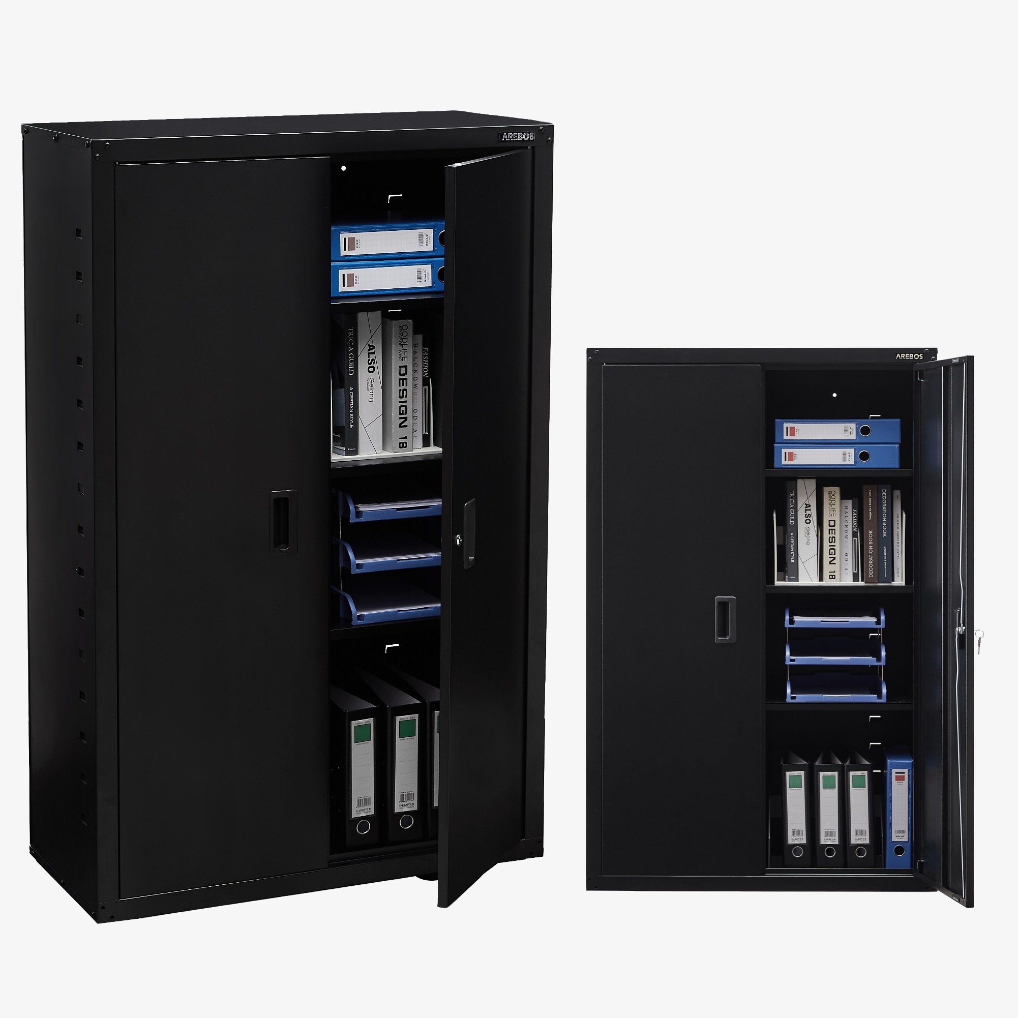 Arebos Archivador de garaje - 140 x 90 x 40 cm con cerradura de cilindro y estantes regulables en altura