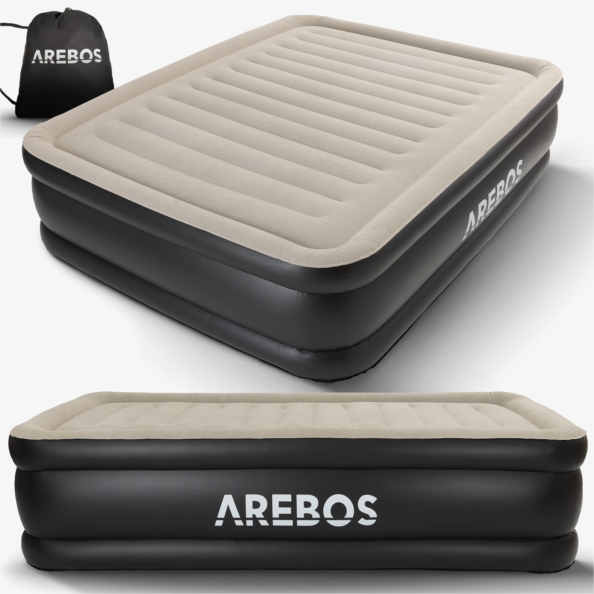 Arebos Colchón Hinchable Cama de Huésped con Bomba Eléctrica, incl. Bolsa, para 2 Personas - 203 x 152,5 x 51cm