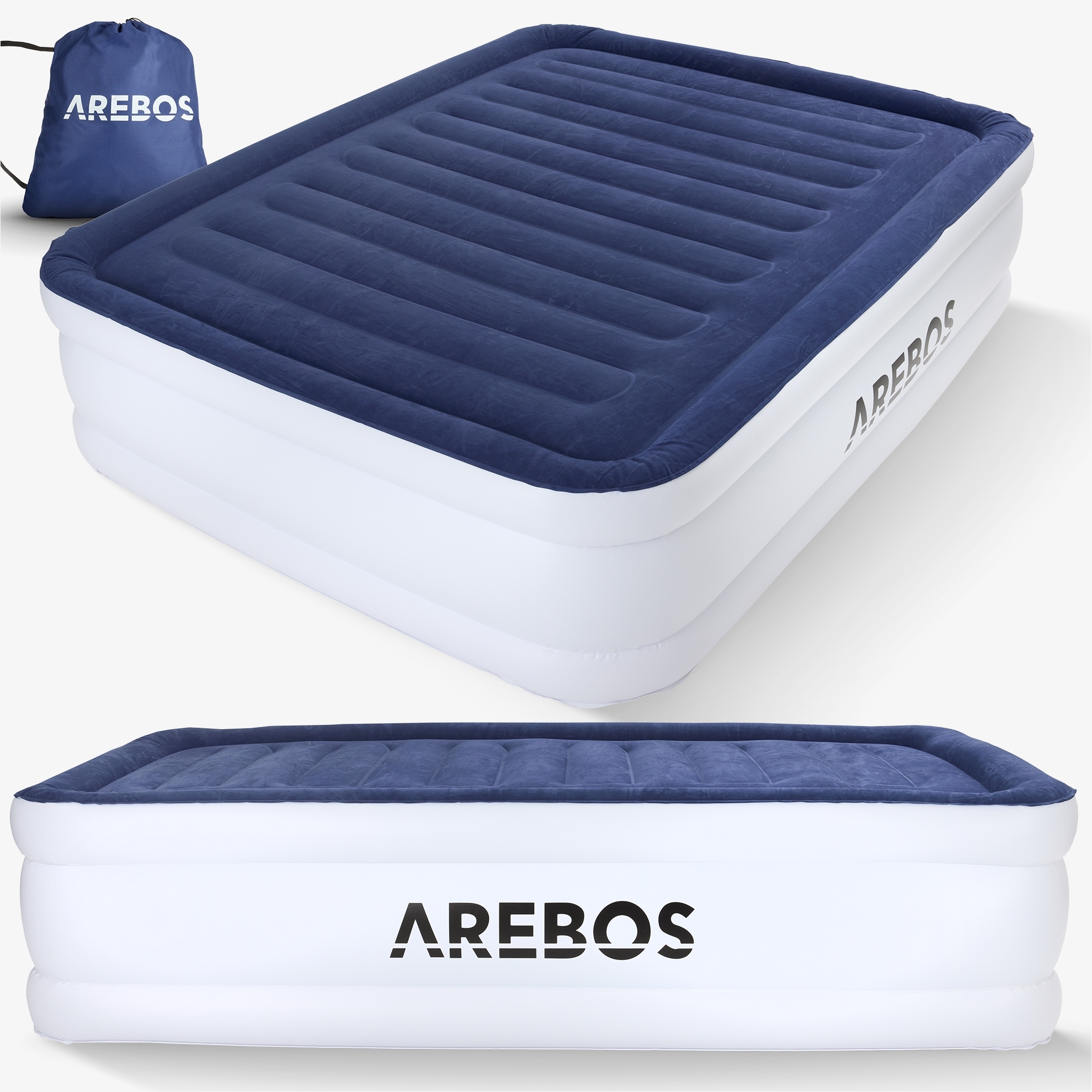 Arebos Colchón Hinchable Cama de Huésped con Bomba Eléctrica, incl. Bolsa, para 2 Personas - 203 x 152,5 x 51cm