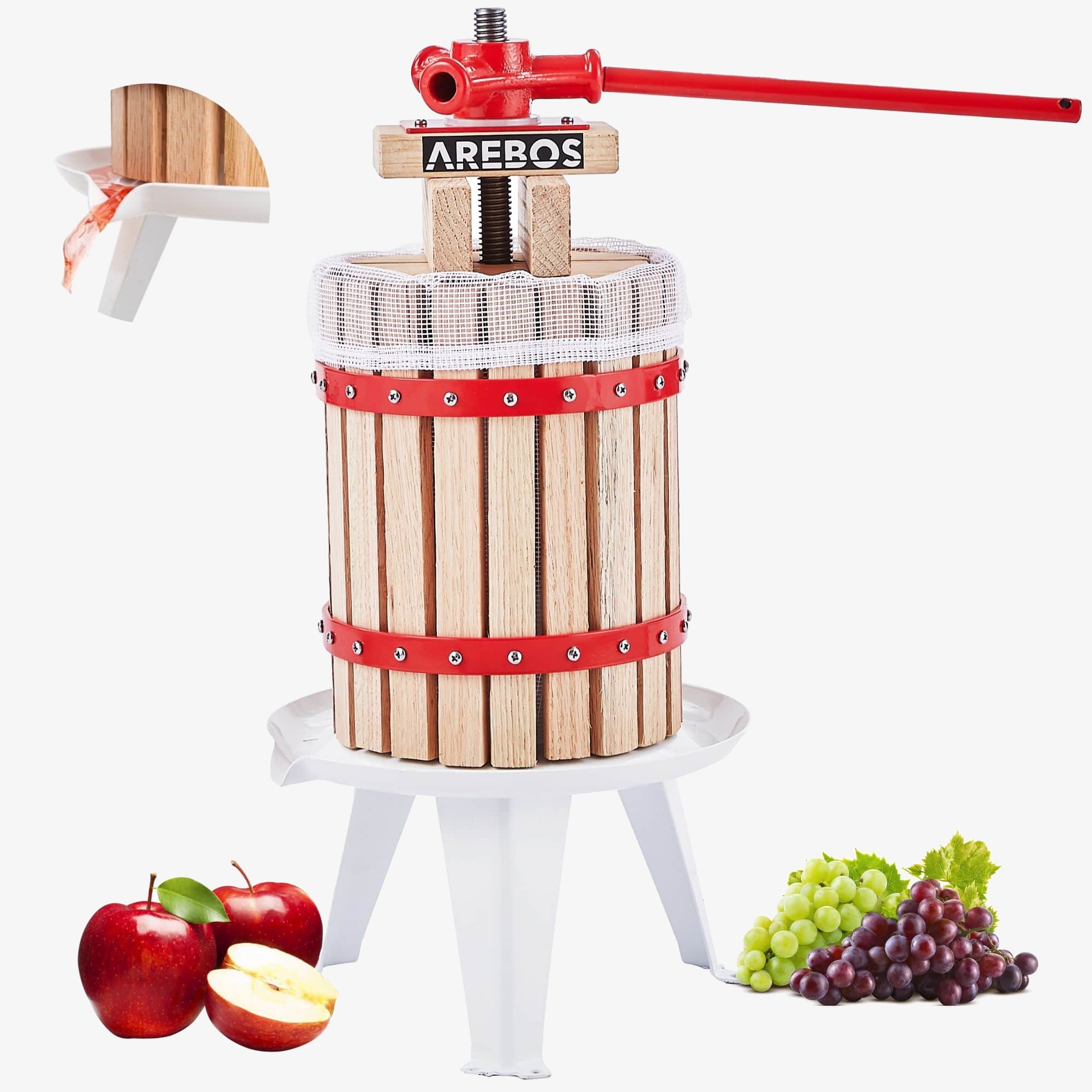 Arebos Prensa de fruta manual 6 L Prensa de zumo para zumos de producción propia