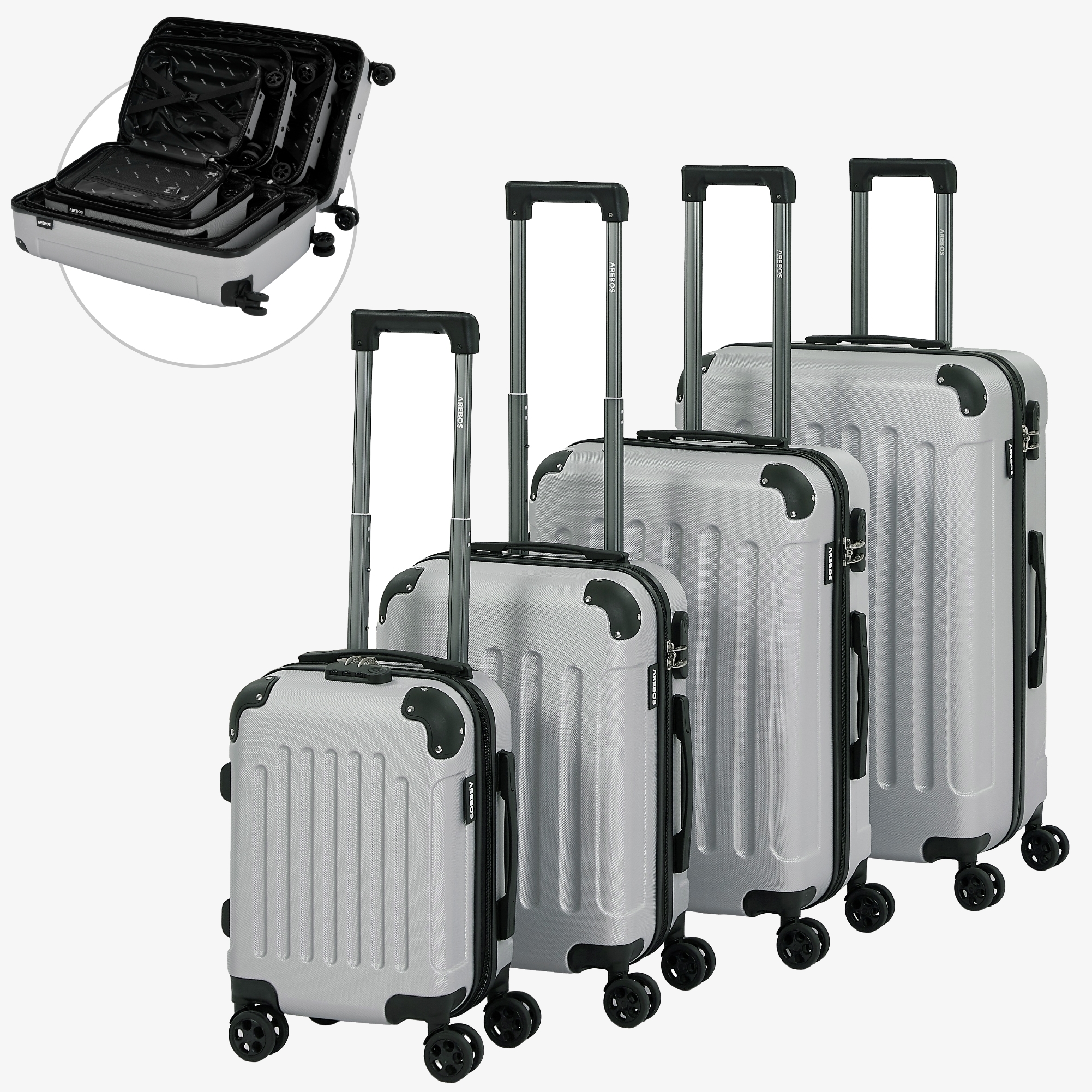 Arebos Set de 4 pieza viaje Maleta de cáscara dura maleta Set S-M-L-XL