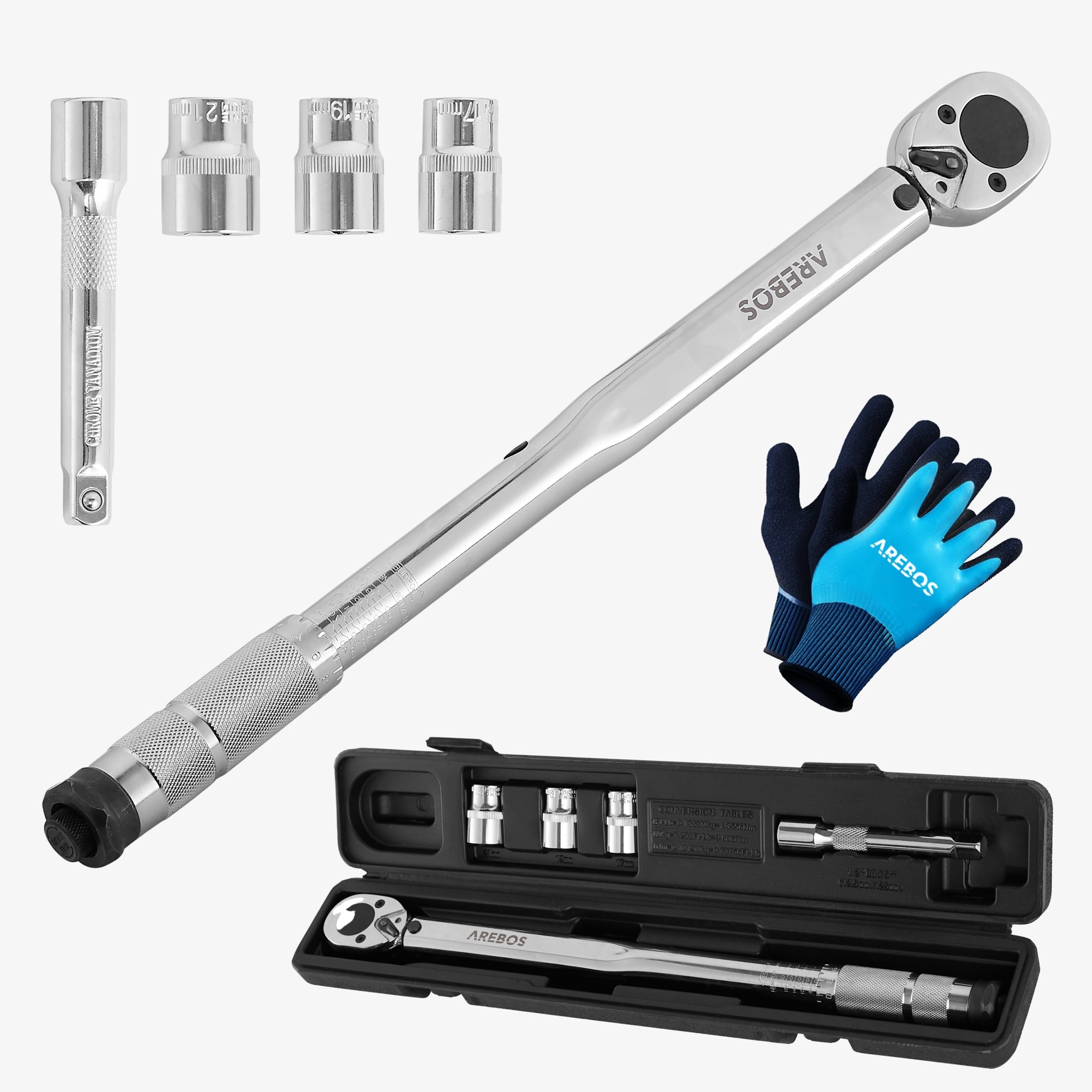 Arebos 6pcs 1/2 Llave dinamométrica con carraca 40-210NM Tuercas dinamométricas Tuerca de vaso