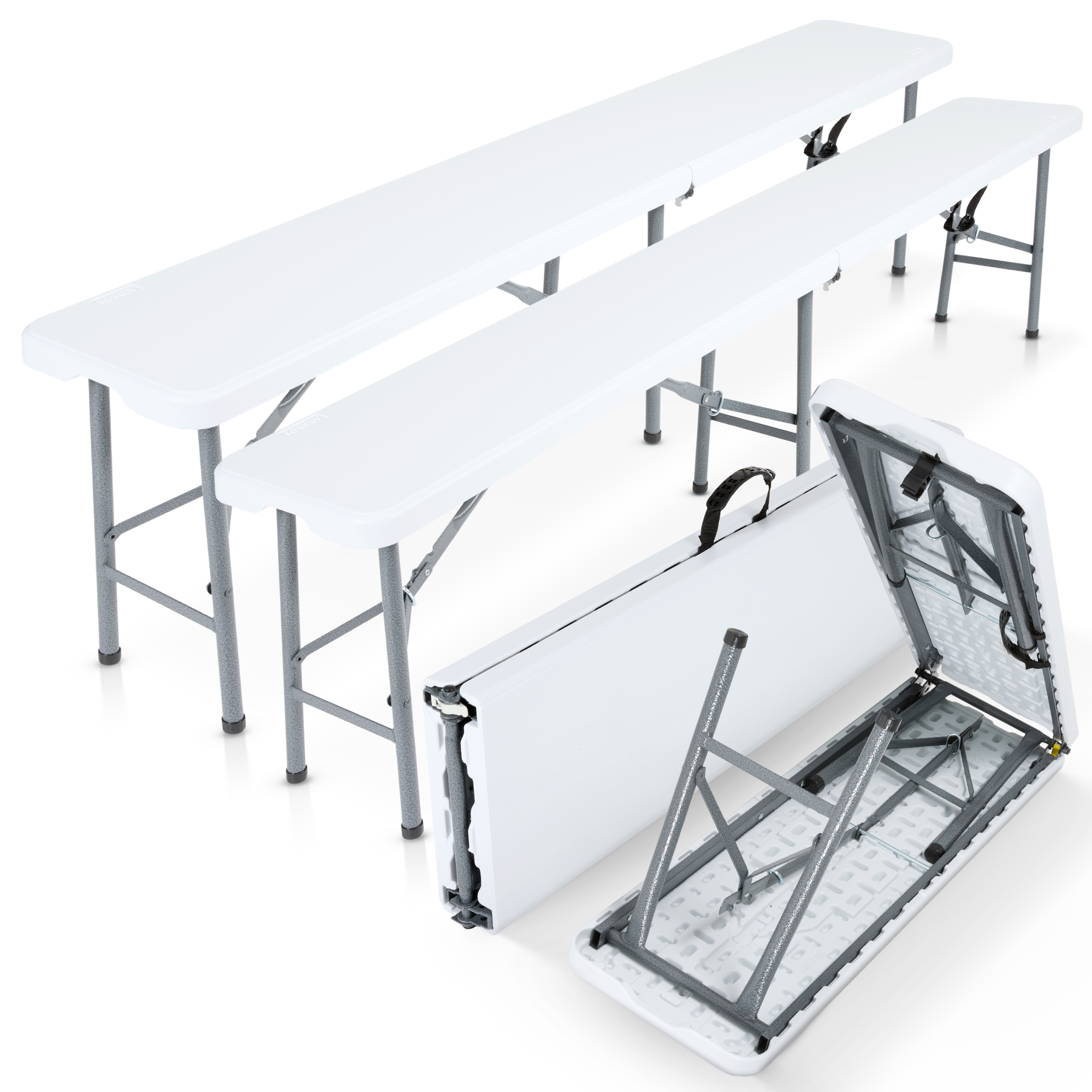 Arebos 2x banco plegable - 181x30x43cm - camping,fiesta en el jardin,facil de limpiar,plegable con asa