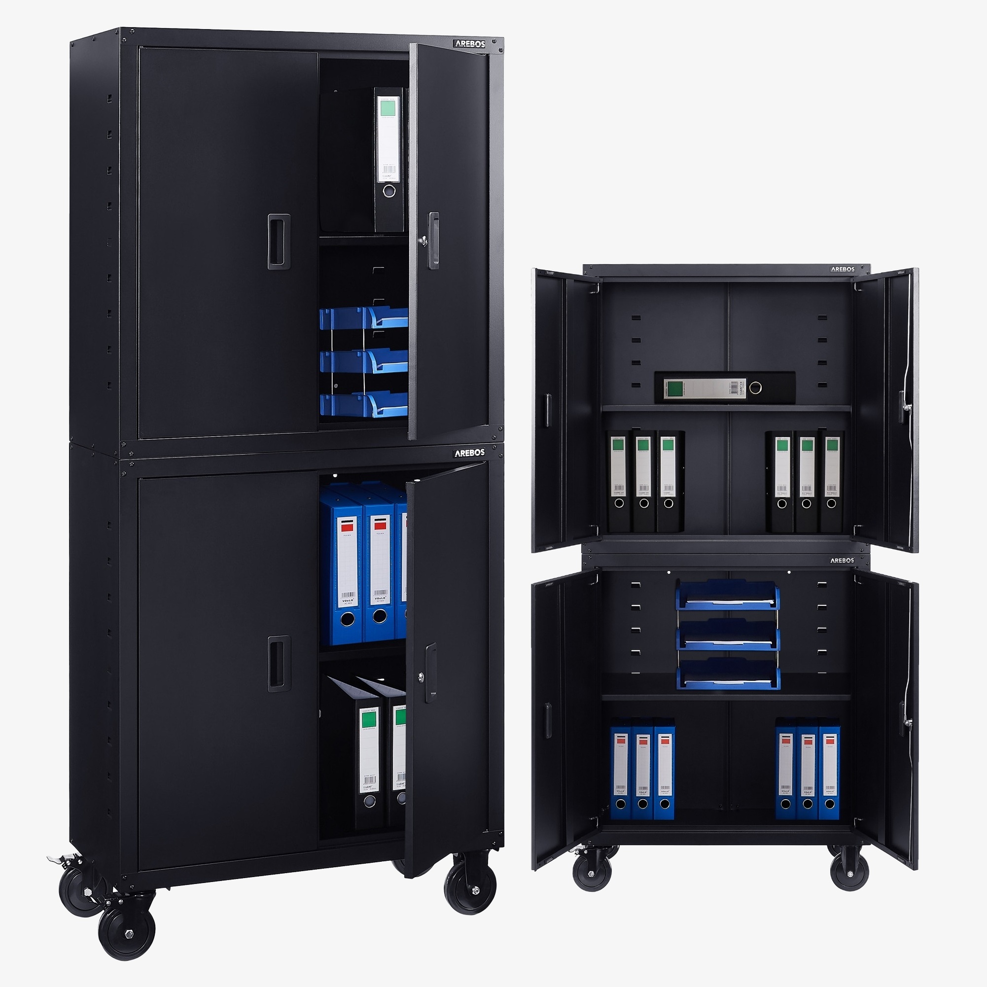 Arebos Armario archivador Armario de oficina - 180x40x90cm,4 puertas,2 estantes - incl. ruedas
