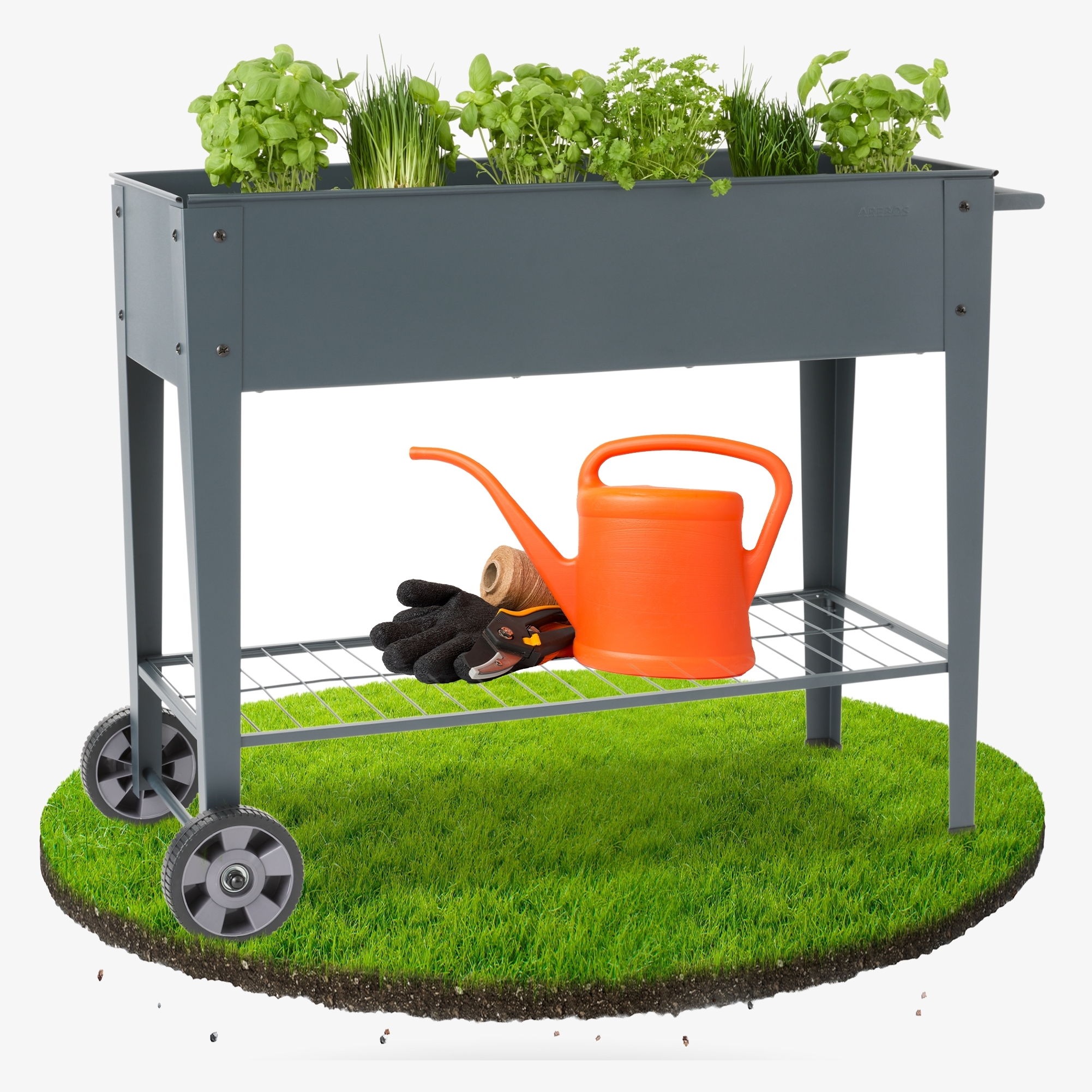 Arebos Lecho elevado metálico con ruedas Lecho vegetal Jardinera Capacidad de carga: 50 kg Capacidad: 45 litros aprox.