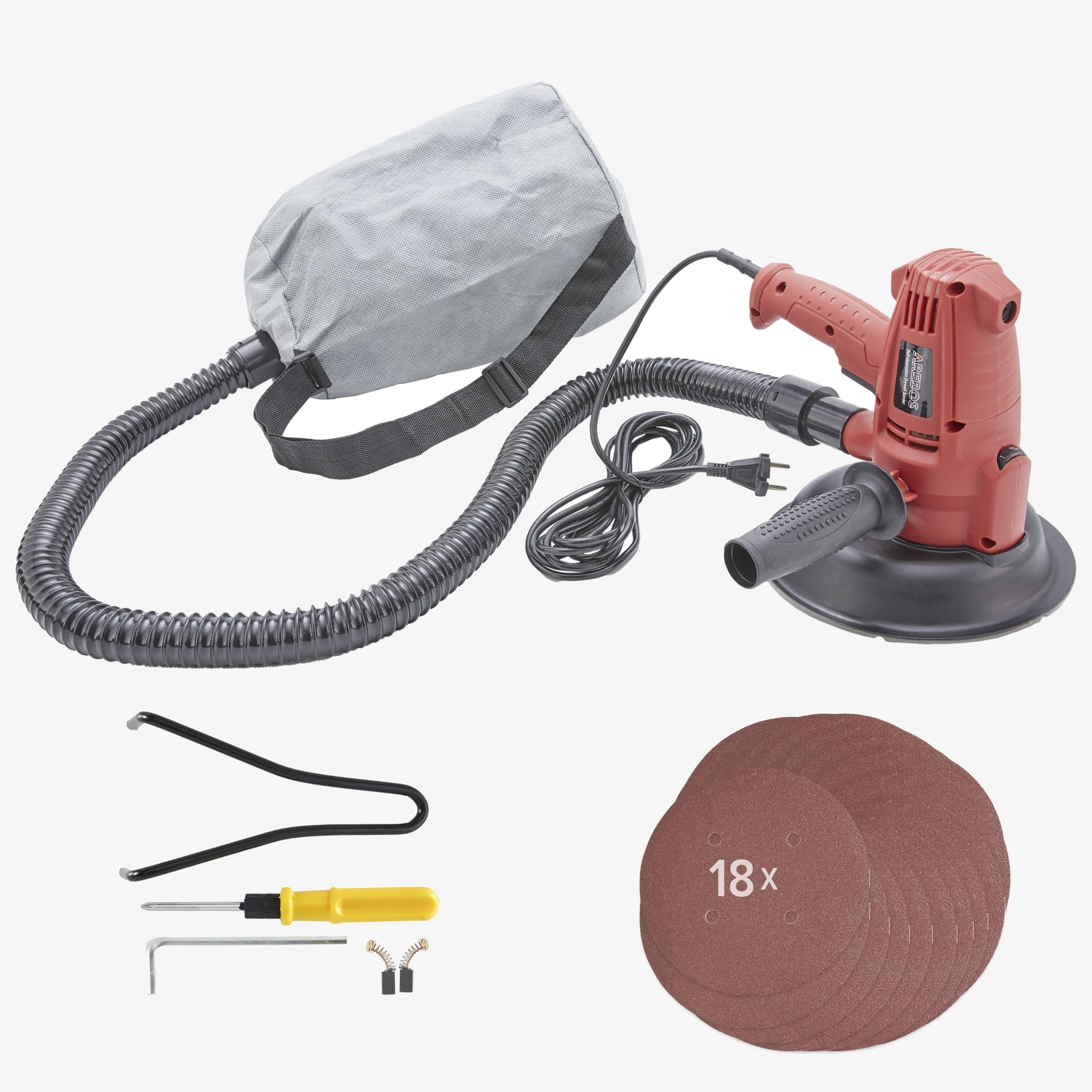 Arebos Lijadora de Paredes Secas de Techo 710W - con Extracción y 18 Discos Lijadores Ø180mm