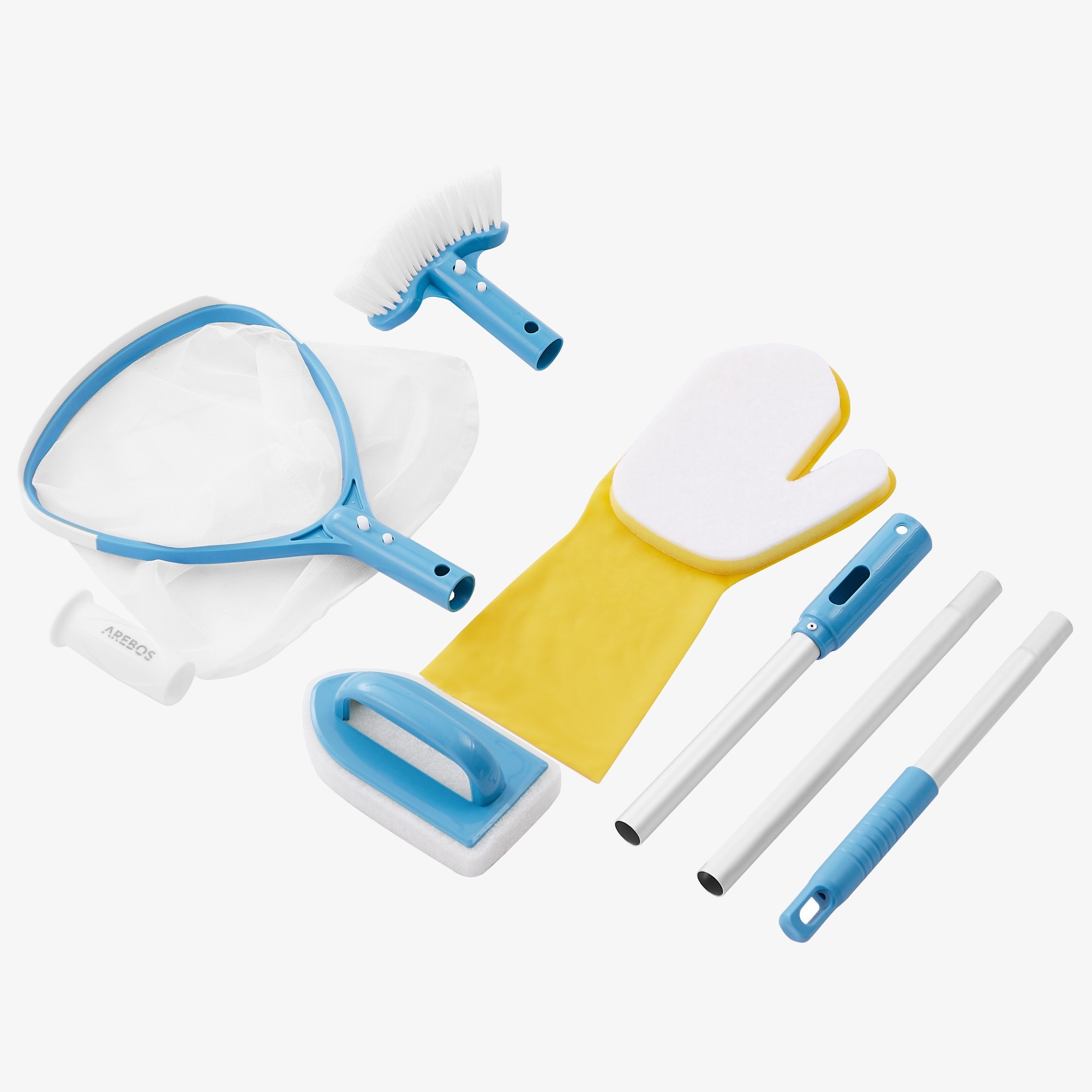 Arebos Kit de limpieza de piscinas de 5 piezas, escobilla, cepillo, almohadilla y guante para piscinas Whirpool y Spa