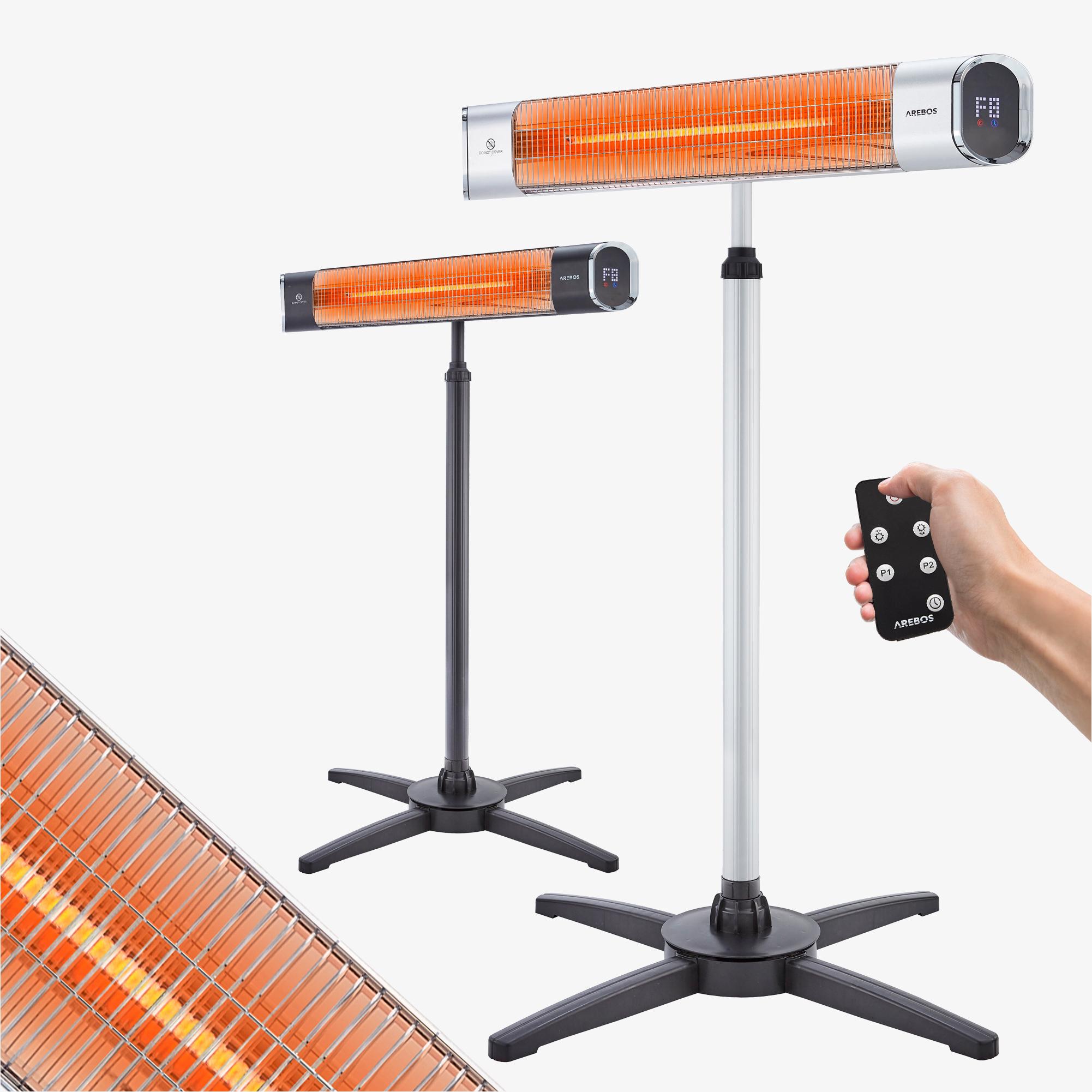 Arebos Infrared Radiant Heater Premium 2000W - con soporte,3 ajustes de calor,incl.mando a distancia