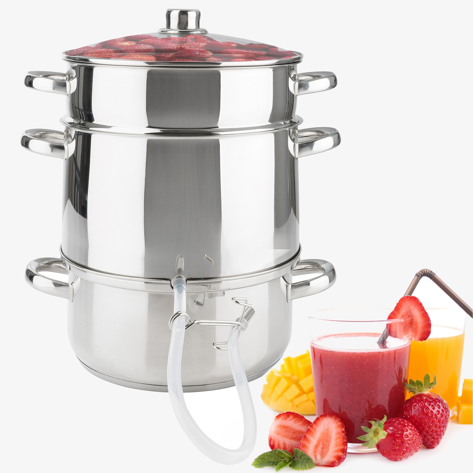 Arebos Exprimidor a vapor de inducción para todo tipo de cocinas, 15L, Ø 26cm, acero inoxidable