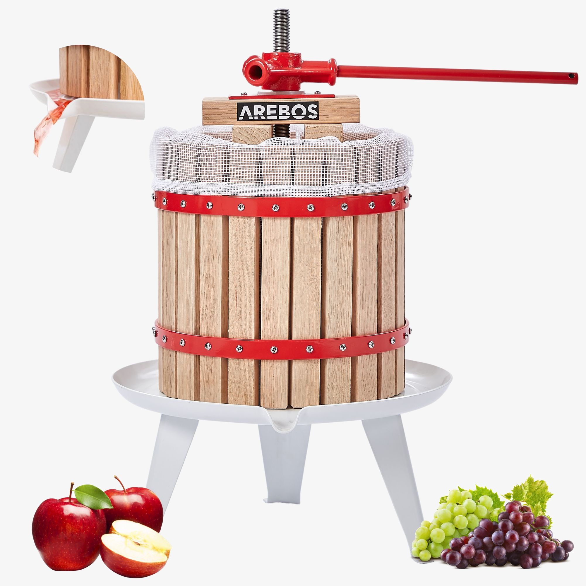 Arebos Prensa de fruta manual 12 L Prensa de zumo para zumos de producción propia