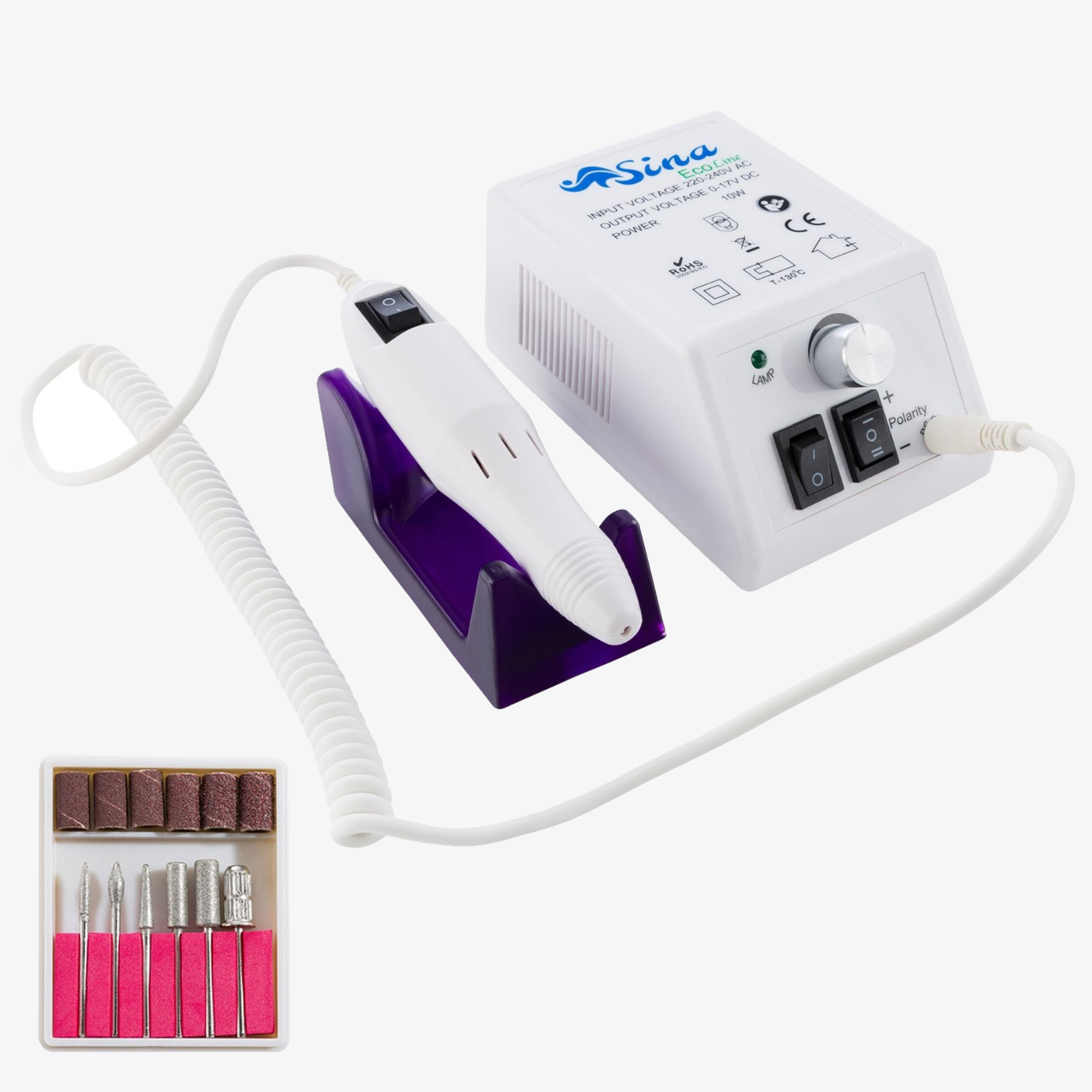 SINA Cortador de uñas Kit de manicura Eco line Blanco - Lima de uñas eléctrica con 6 puntas