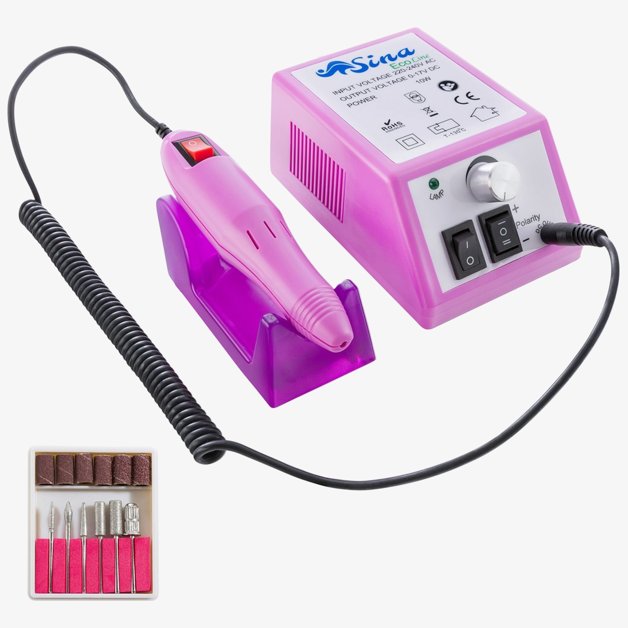 SINA Cortador de uñas Kit de manicura Eco line Rosa - Lima de uñas eléctrica con 6 puntas