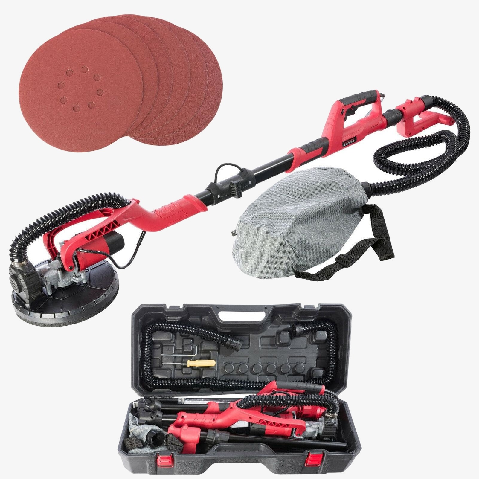 Arebos lijadora de cuello largo 750W - cabezal de lijado redondo Ø225mm,incl. bolsa de recogida y maletín