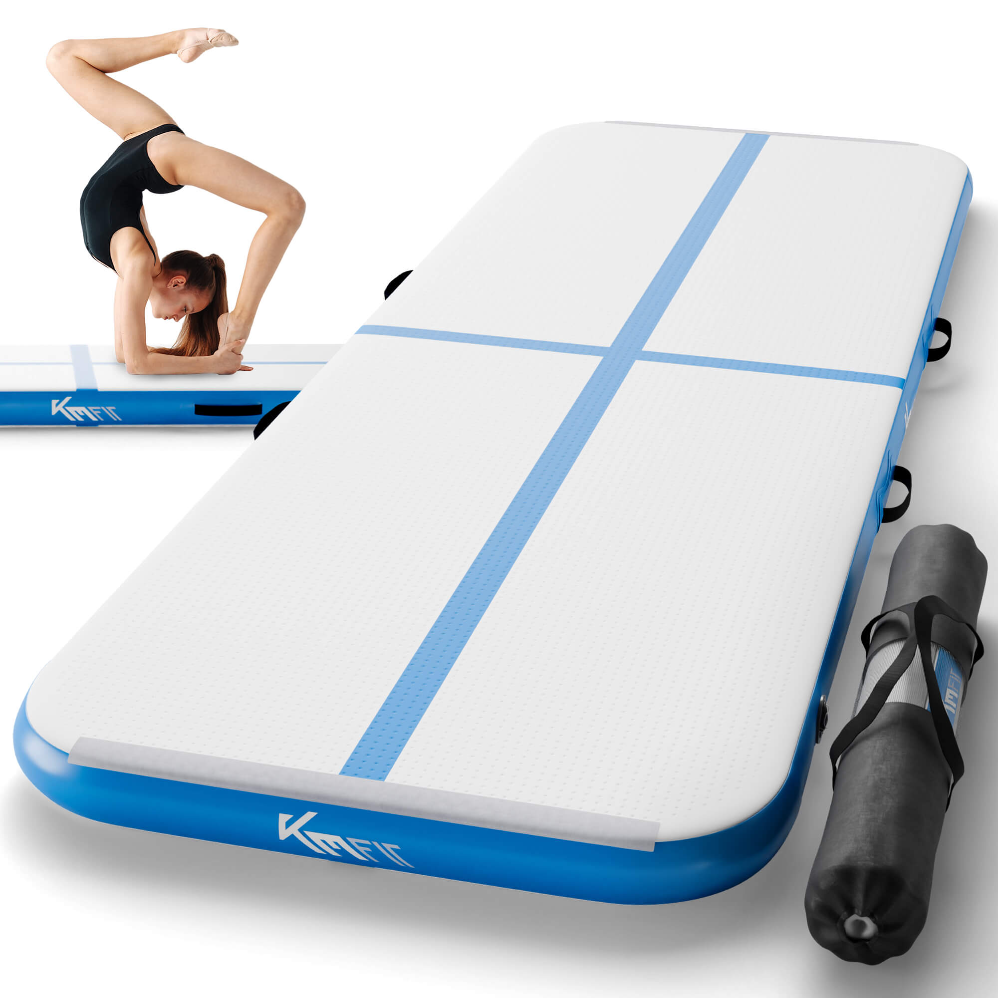KM-Fit Airtrack colchoneta inflable para gimnasia de suelo 5m - 500 x 100 x 10 cm - Punto de gota incl. bomba eléctrica