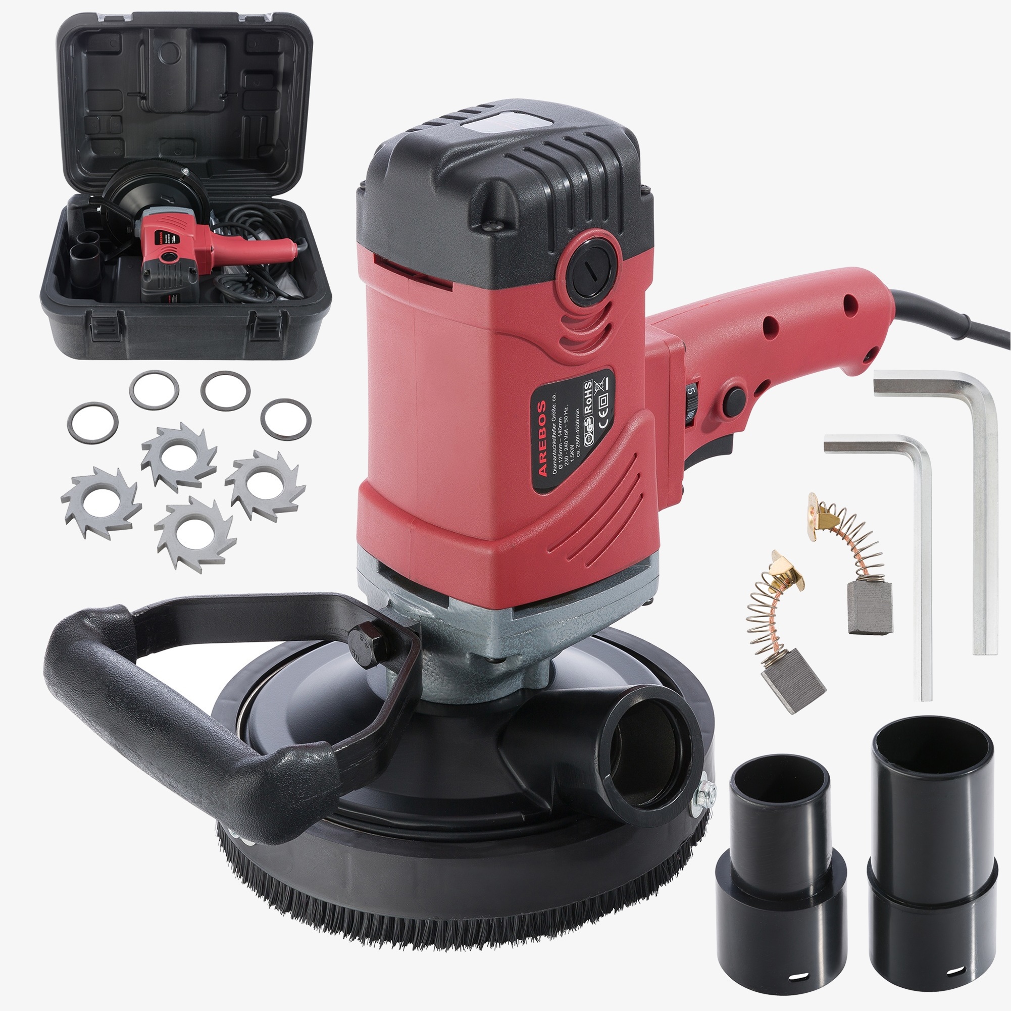 Arebos Amoladora de hormigón Renovadora 1500W - incl. juego de cuchillas de repuesto de 9 piezas