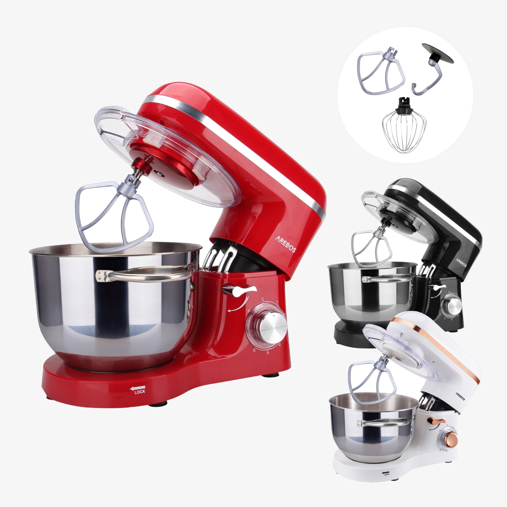 Arebos Food Processor 1500W - Batidora con vaso de acero inoxidable de 6L - incl. accesorios