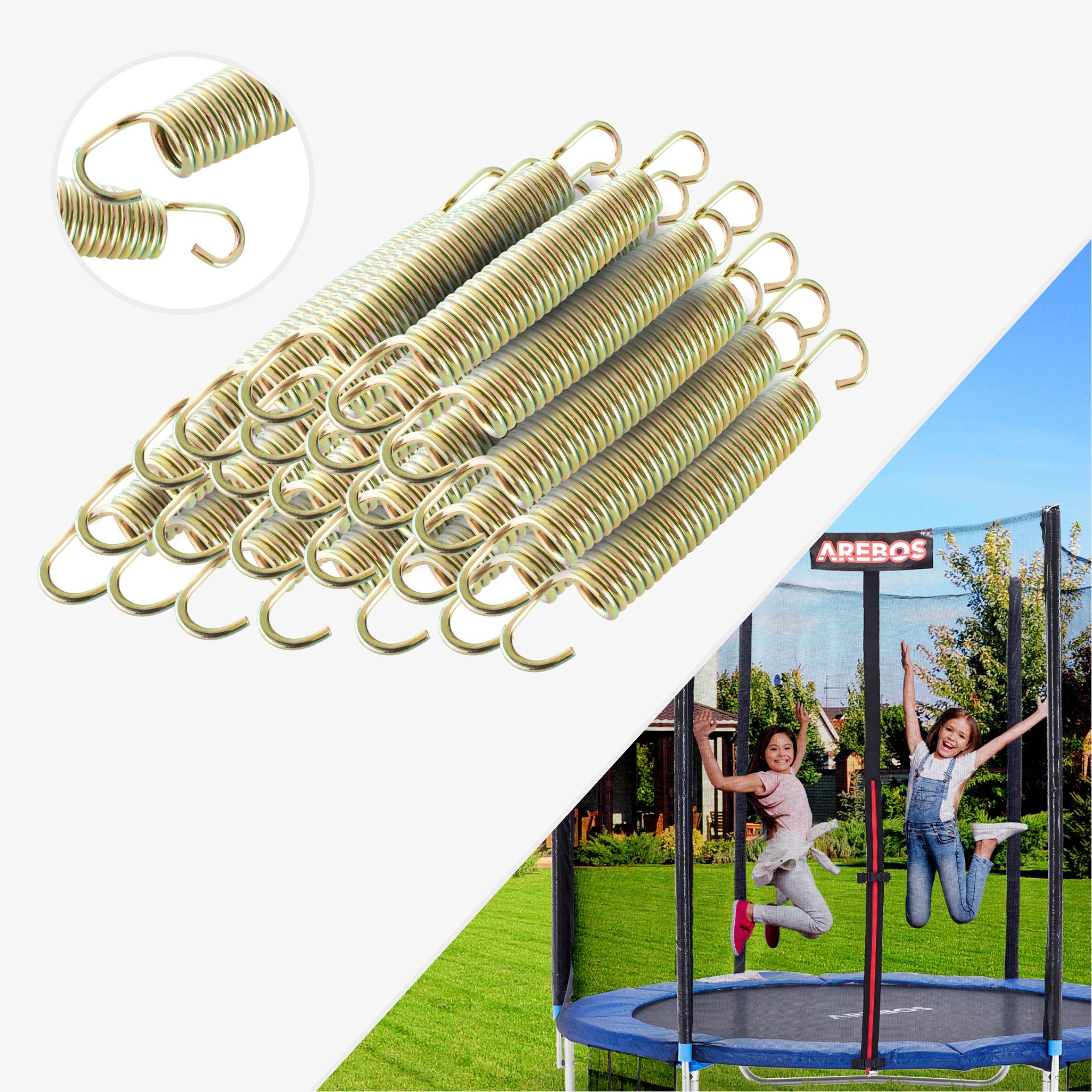 Juego de muelles Arebos para cama elástica - Longitud 140mm,Ø Anchura 22mm,Ø Espesor 3mm - Acero inoxidable