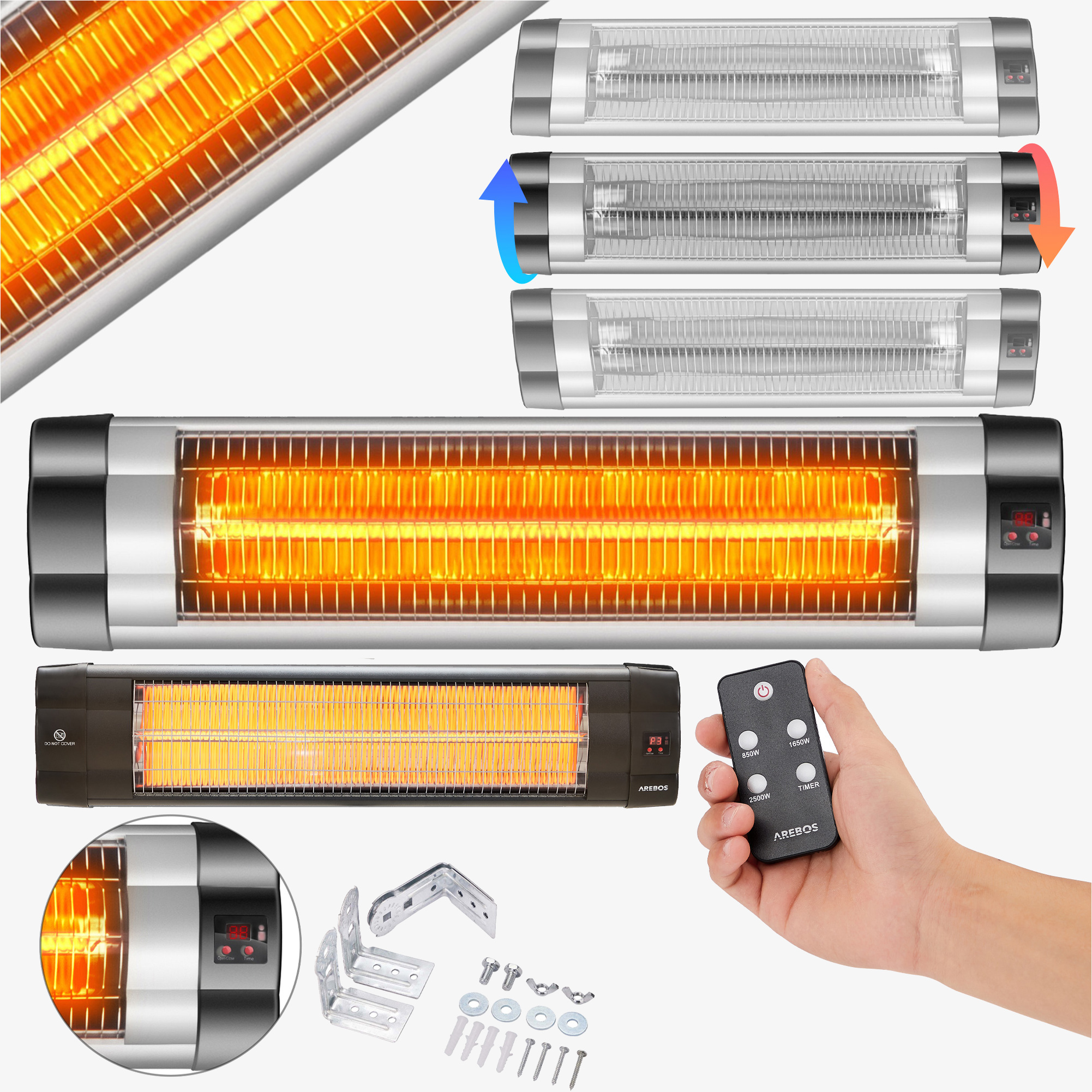 Arebos Calefactor infrarrojo 2500W - para montaje en pared incl. mando a distancia y material de montaje
