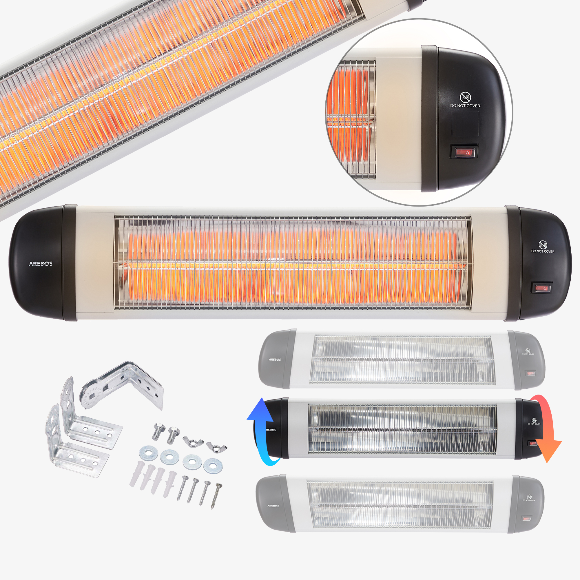 Arebos Calefactor Infrarrojo Radiante 2500W Plata para Montaje en Pared incl. Material de Montaje