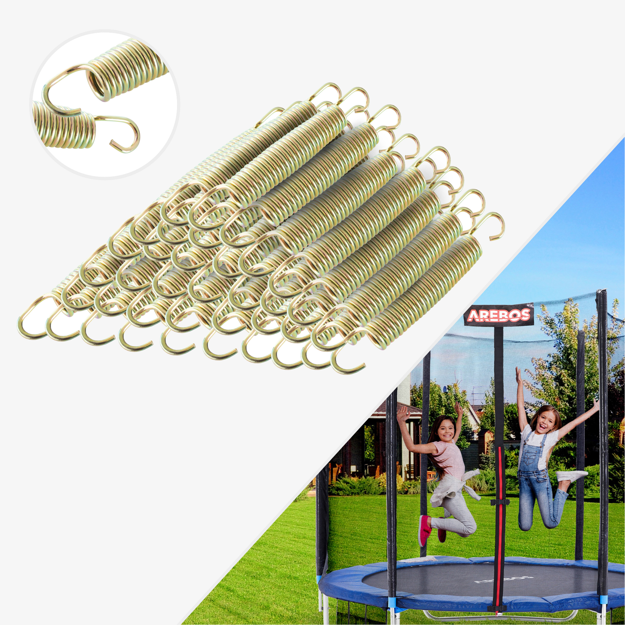 Juego de muelles Arebos para cama elástica - Longitud 140mm,Ø Anchura 22mm,Ø Espesor 3mm - Acero inoxidable