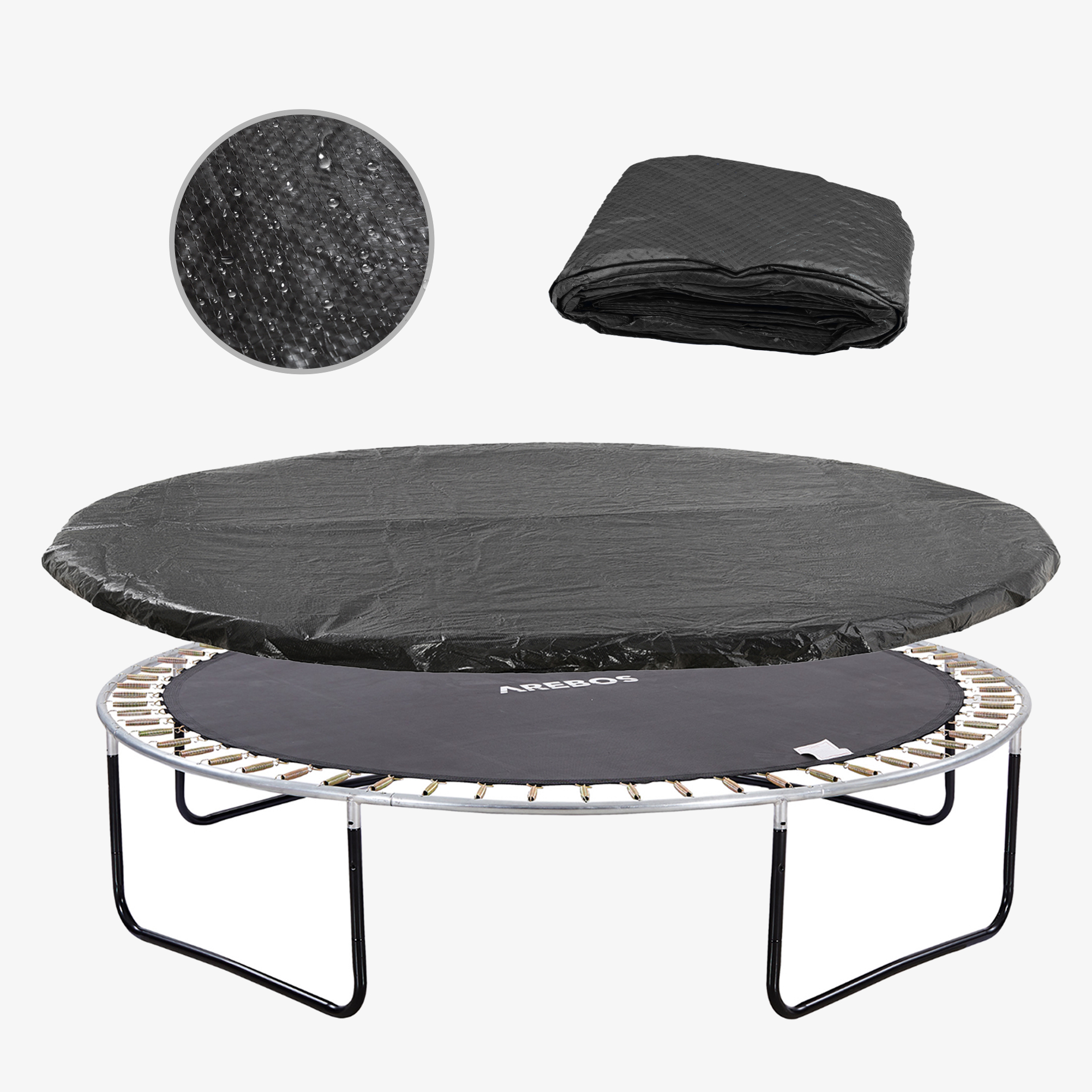 Arebos Lona para cama elástica Ø366 cm negra resistente a los desgarros a los rayos UV protección contra la intemperie