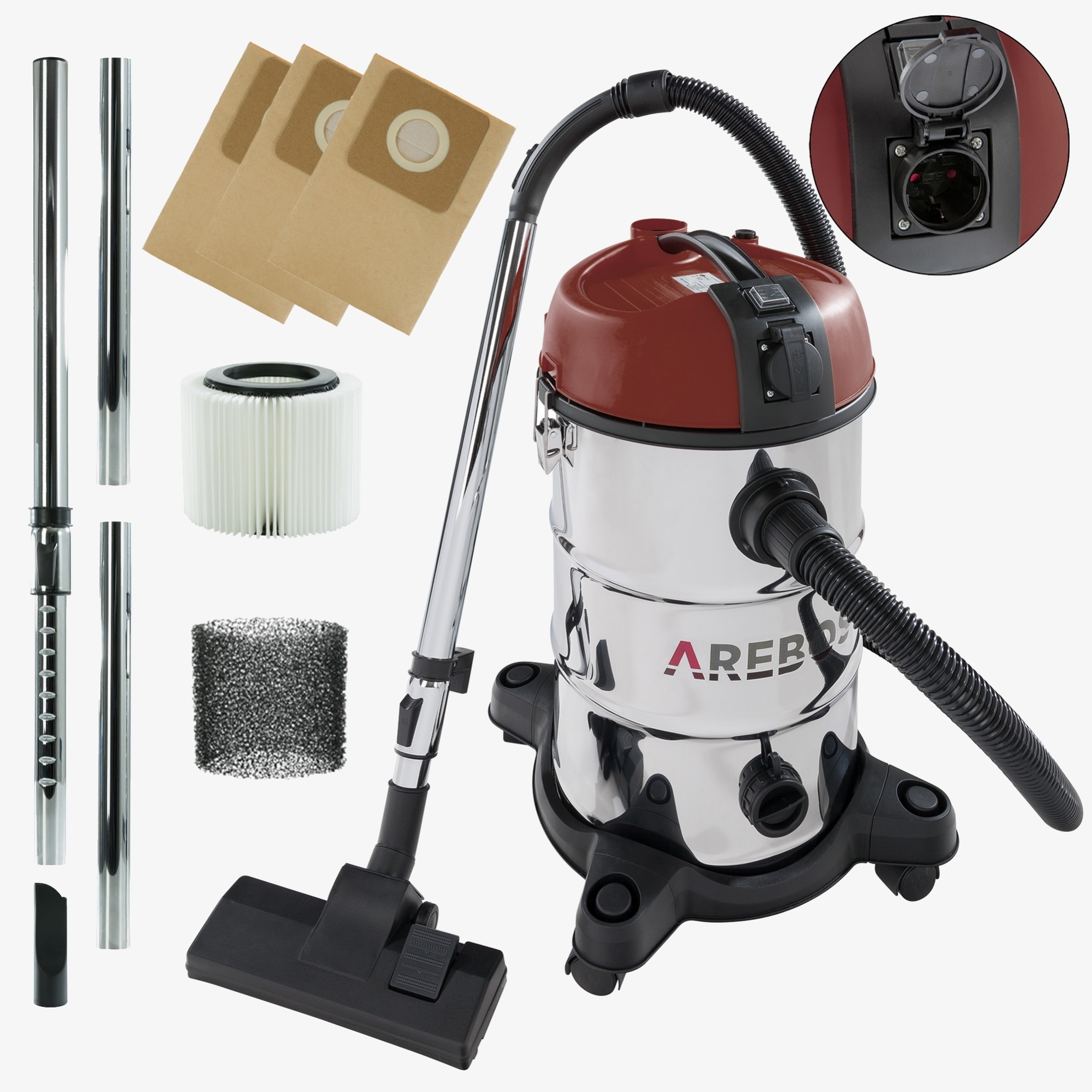 Arebos Aspirador Industrial 1300W - Aspirador 30l,Húmedo/Seco,Aspirador de cenizas con y sin bolsa