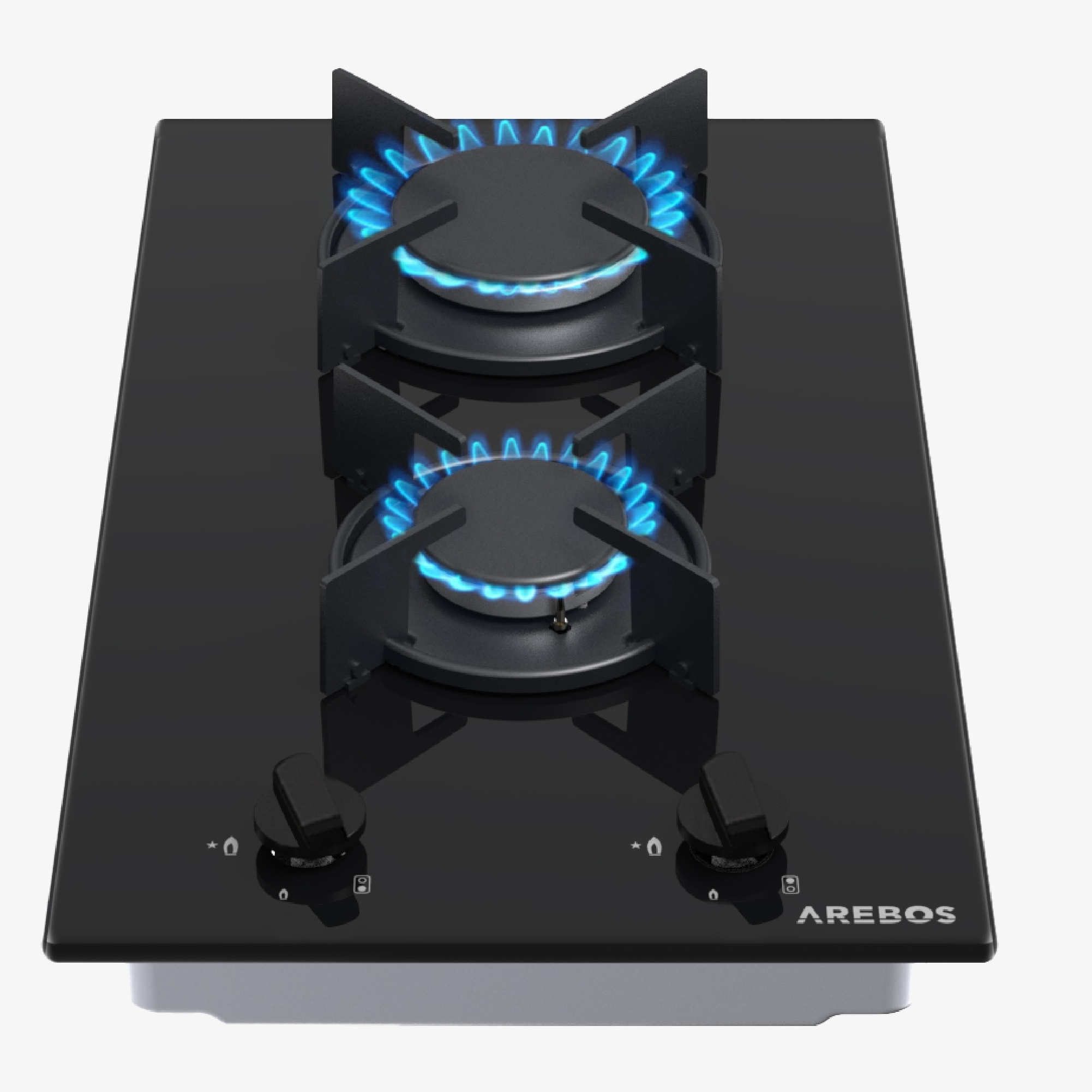 Arebos Placa de gas 2 quemadores,30cm,superficie vitrocerámica,apta para gas natural y propano