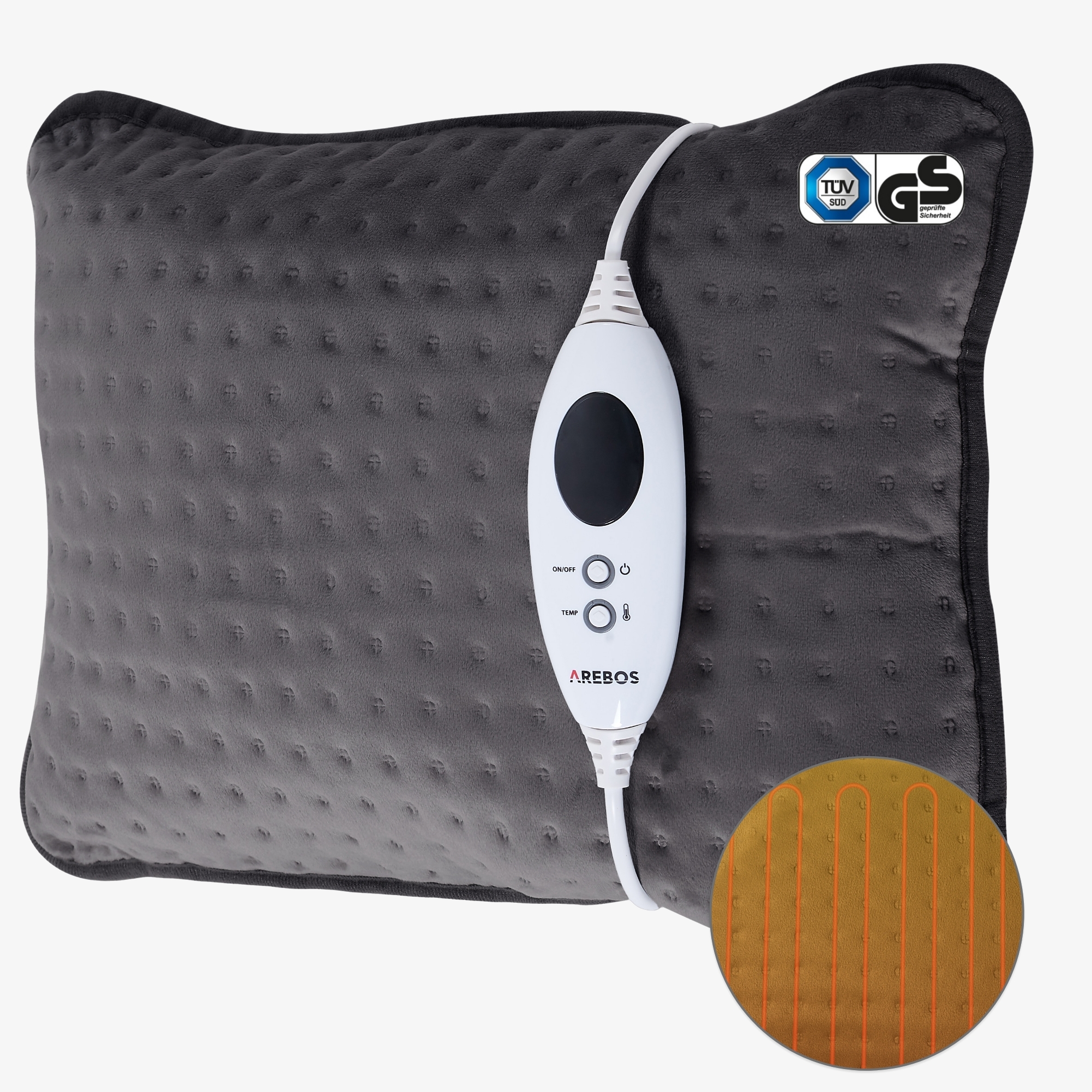 Arebos Almohadilla eléctrica corporal estera calefactora eléctrico 44 x 33 cm