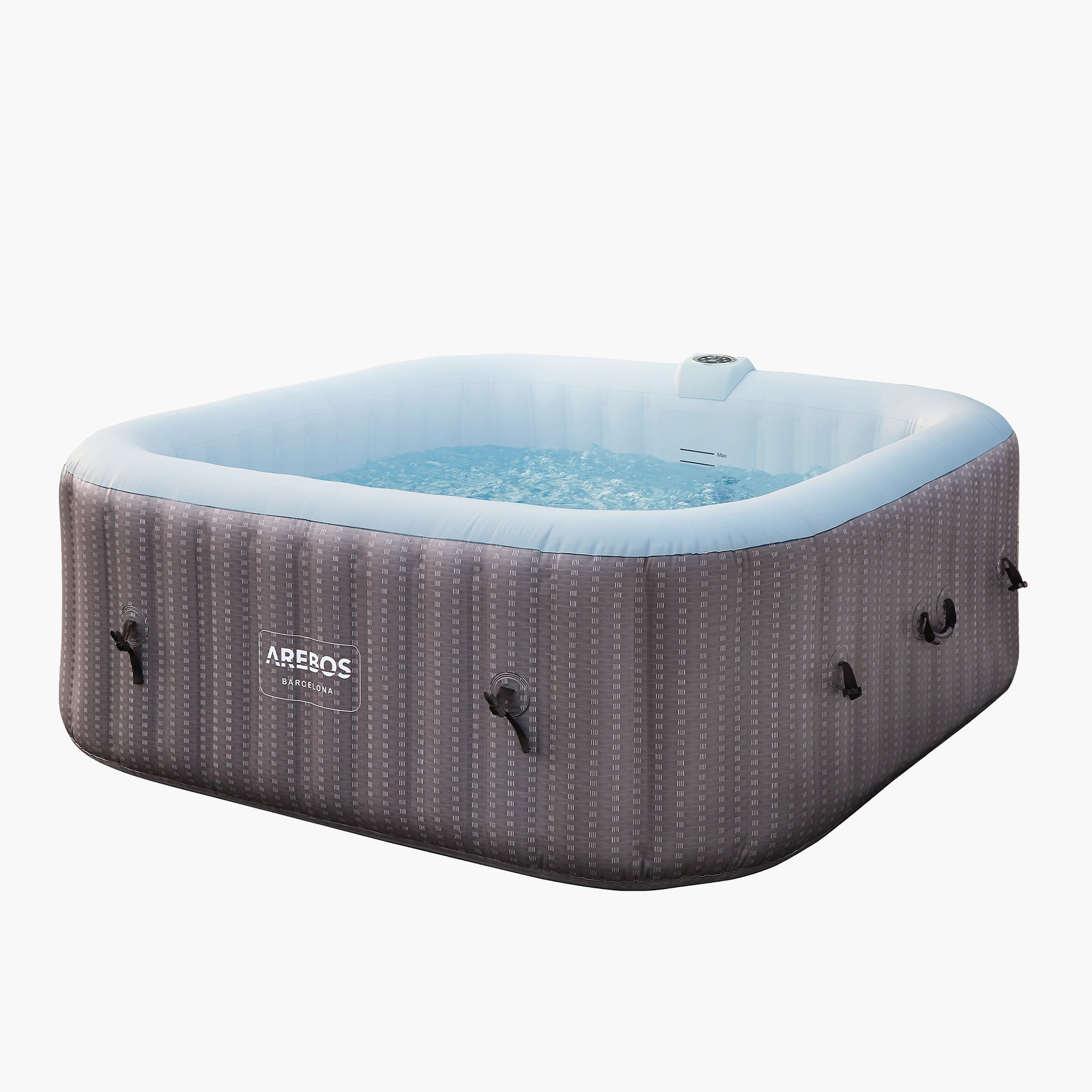 Arebos Spa Whirlpool 2400 W | 6 personas 185 x 185 cm | 130 chorros de masaje | 910 L con calefacción | Incl. cubierta