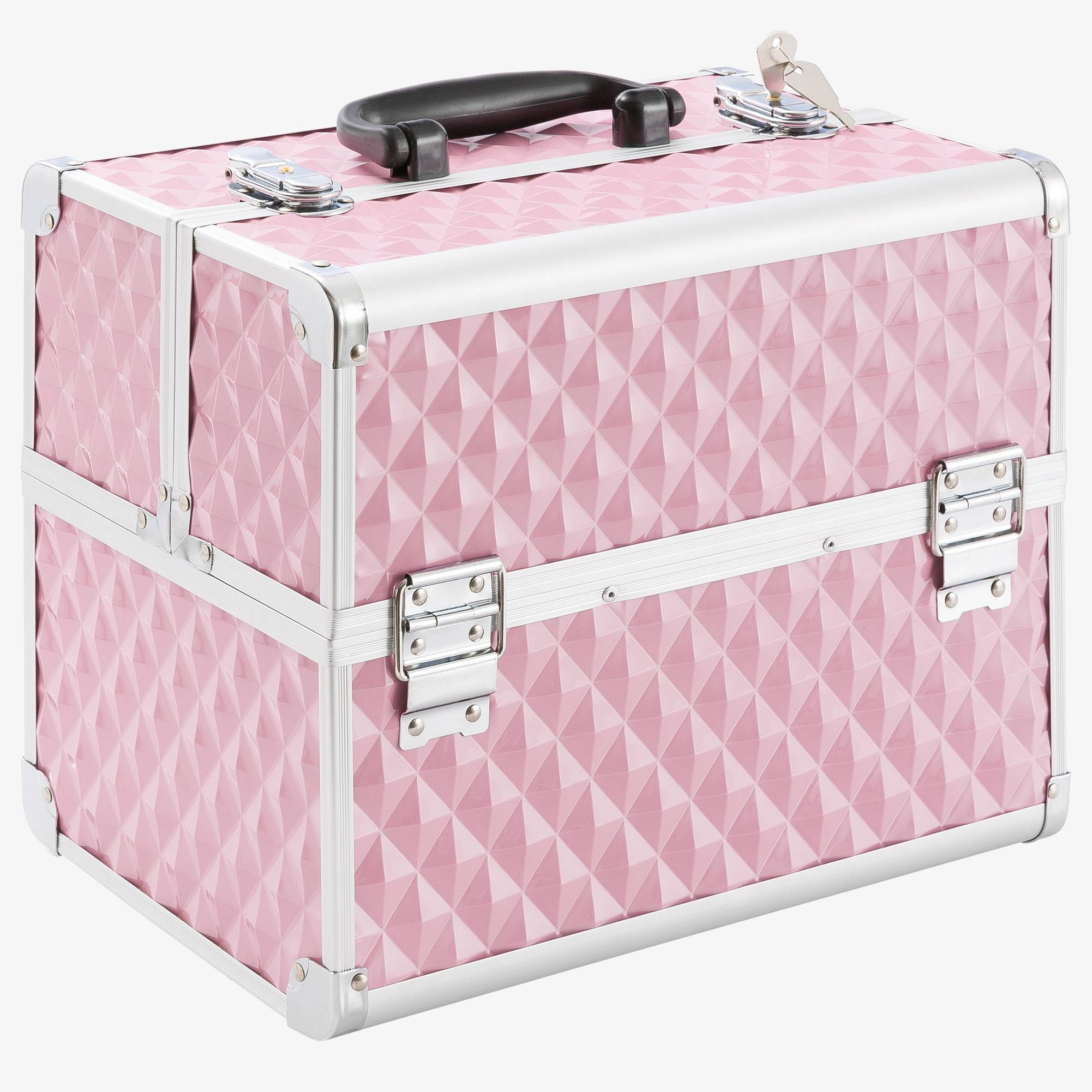 Arebos Beauty Diamant neceser 15l - aluminio,5 compartimentos,incrustación de terciopelo,incl.cerradura