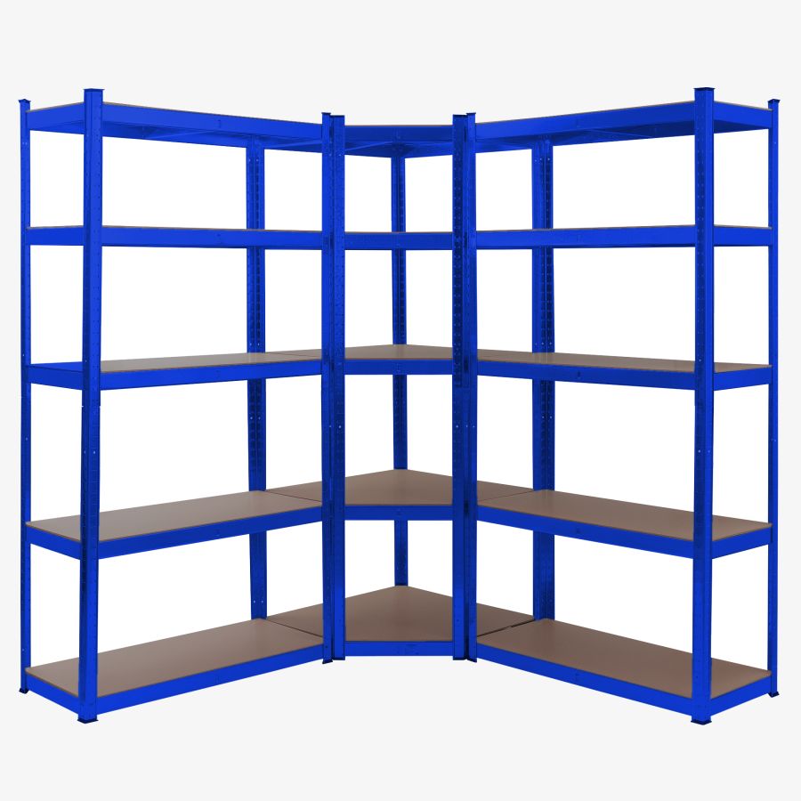 Estanterías para cargas pesadas combinación de estantes de esquina azul