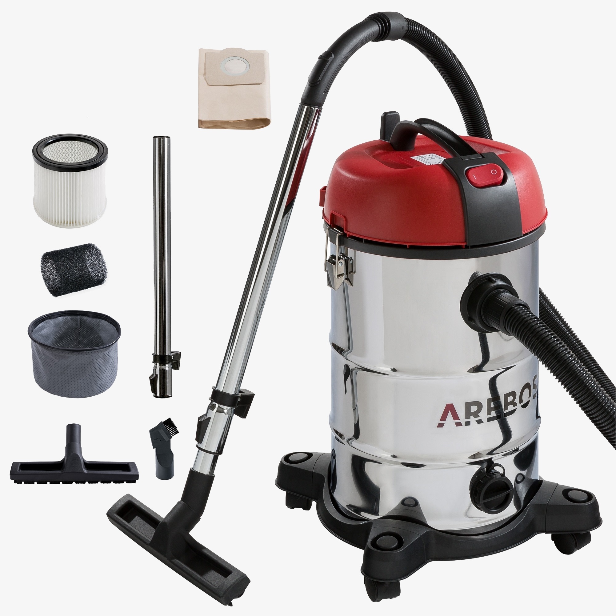 Arebos 4en1 Aspirador industrial 1800W - 30L - Acero inoxidable